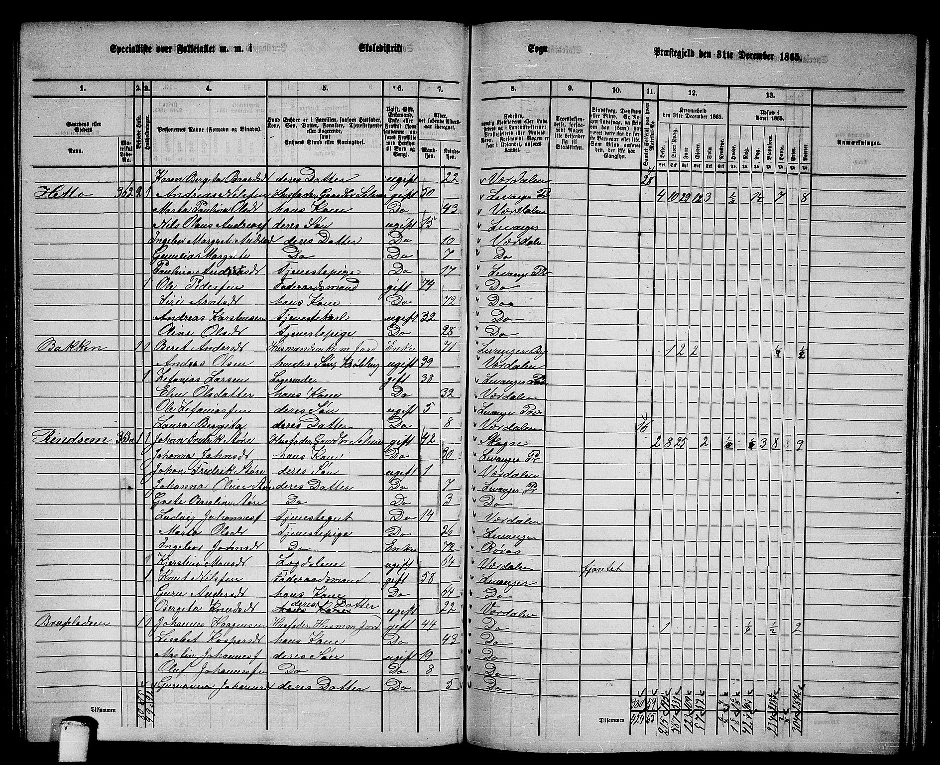 RA, 1865 census for Verdal, 1865, p. 163