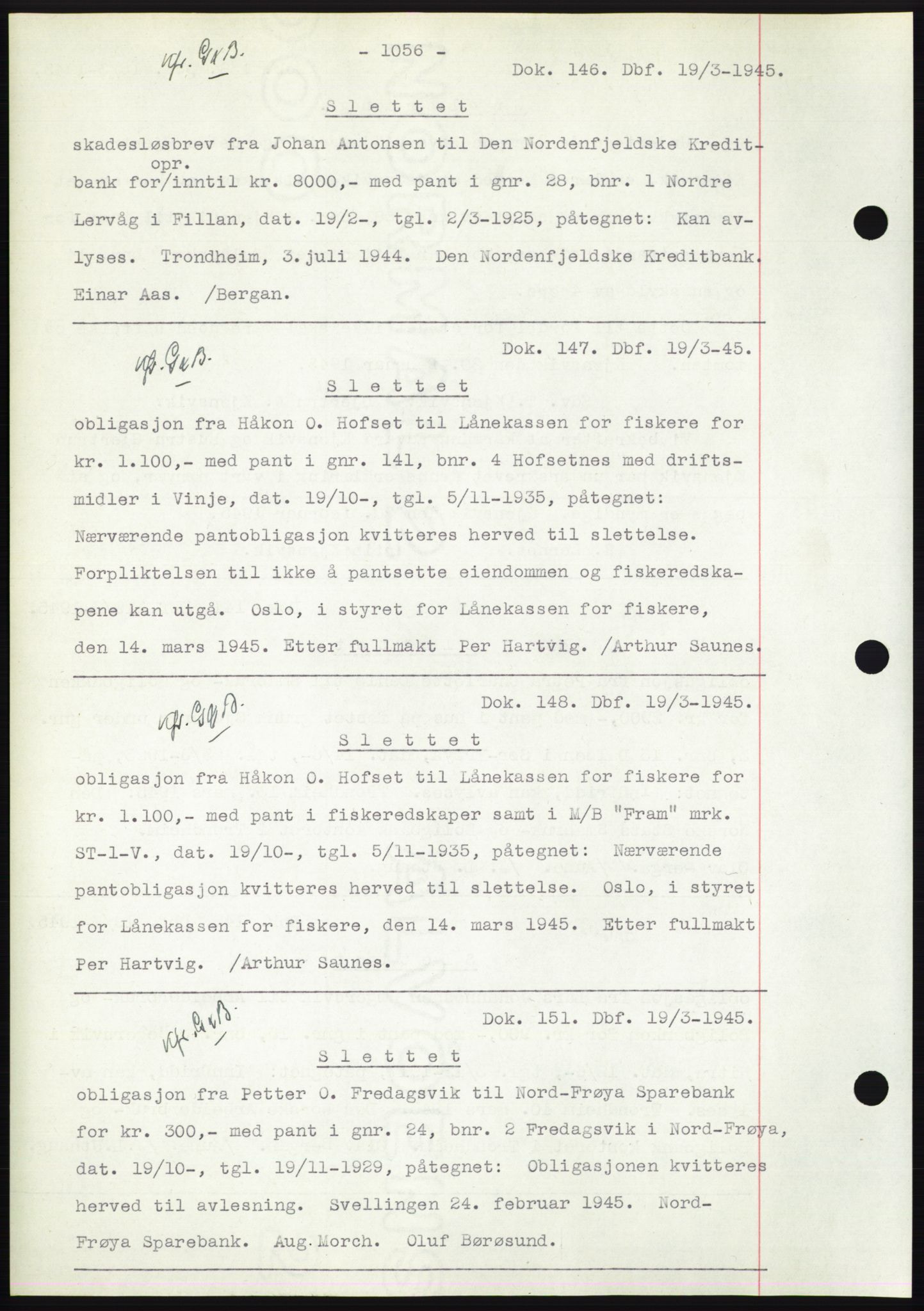 Hitra sorenskriveri, AV/SAT-A-0018/2/2C/2Ca: Mortgage book no. C1, 1936-1945, Diary no: : 146/1945