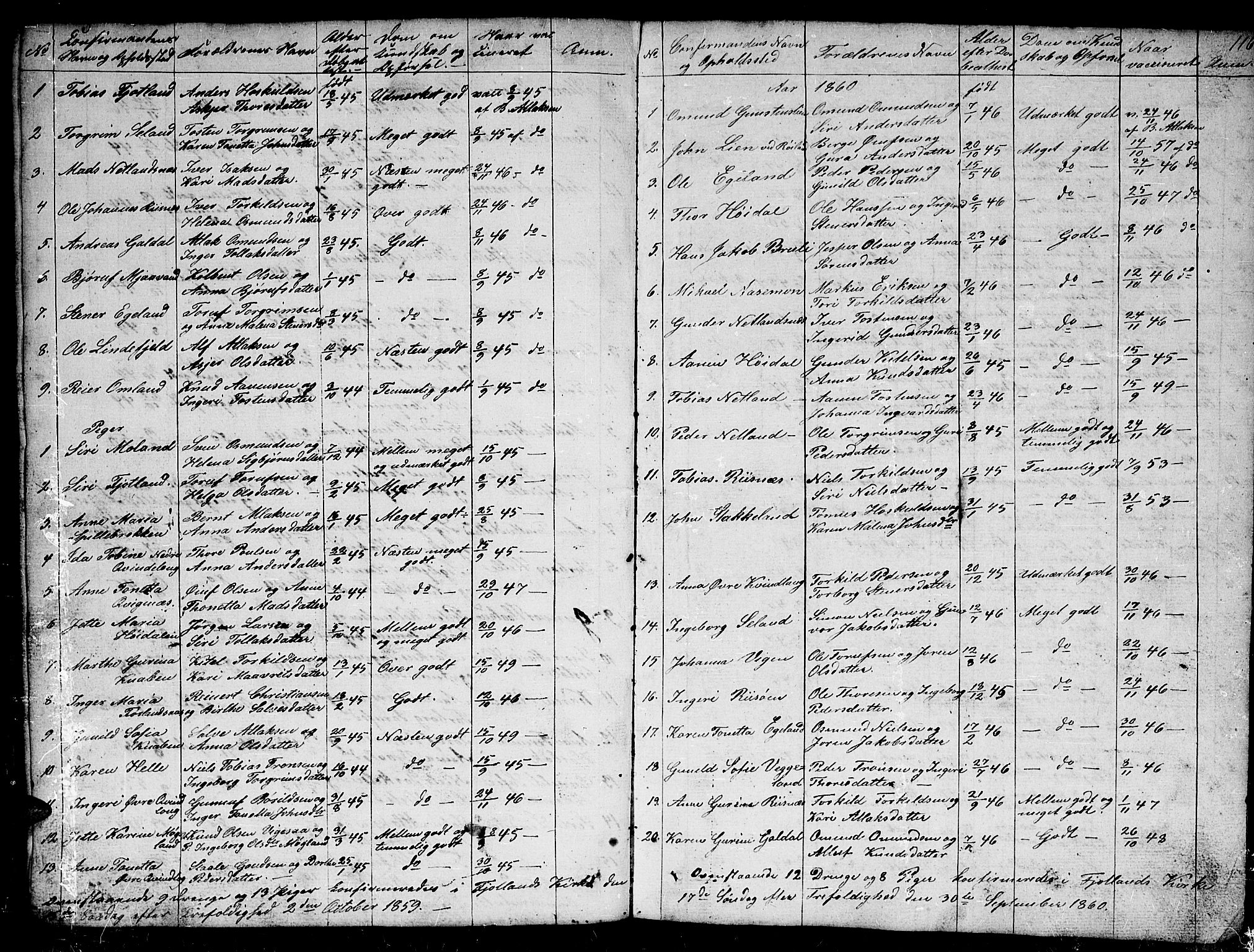 Fjotland sokneprestkontor, AV/SAK-1111-0010/F/Fb/L0002: Parish register (copy) no. B 2, 1841-1871, p. 116