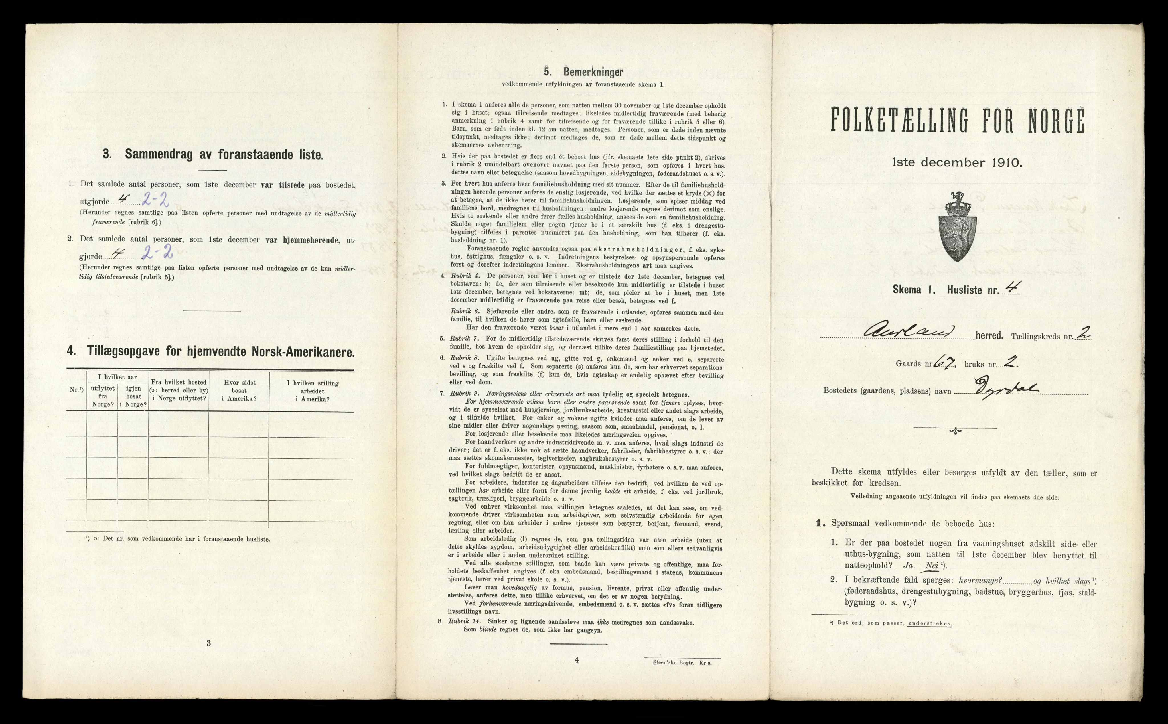 RA, 1910 census for Aurland, 1910, p. 145