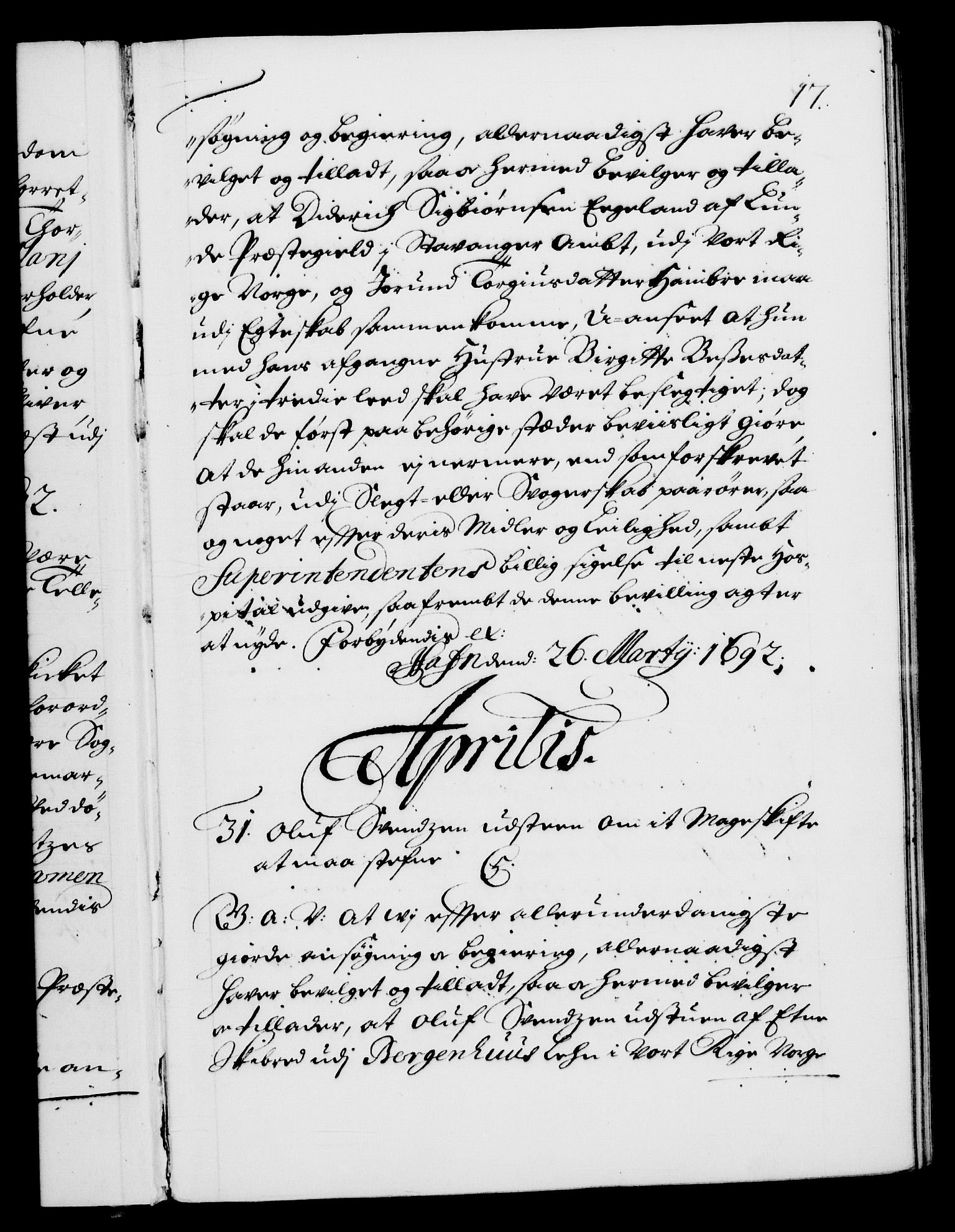 Danske Kanselli 1572-1799, AV/RA-EA-3023/F/Fc/Fca/Fcaa/L0016: Norske registre (mikrofilm), 1692-1697, p. 17a