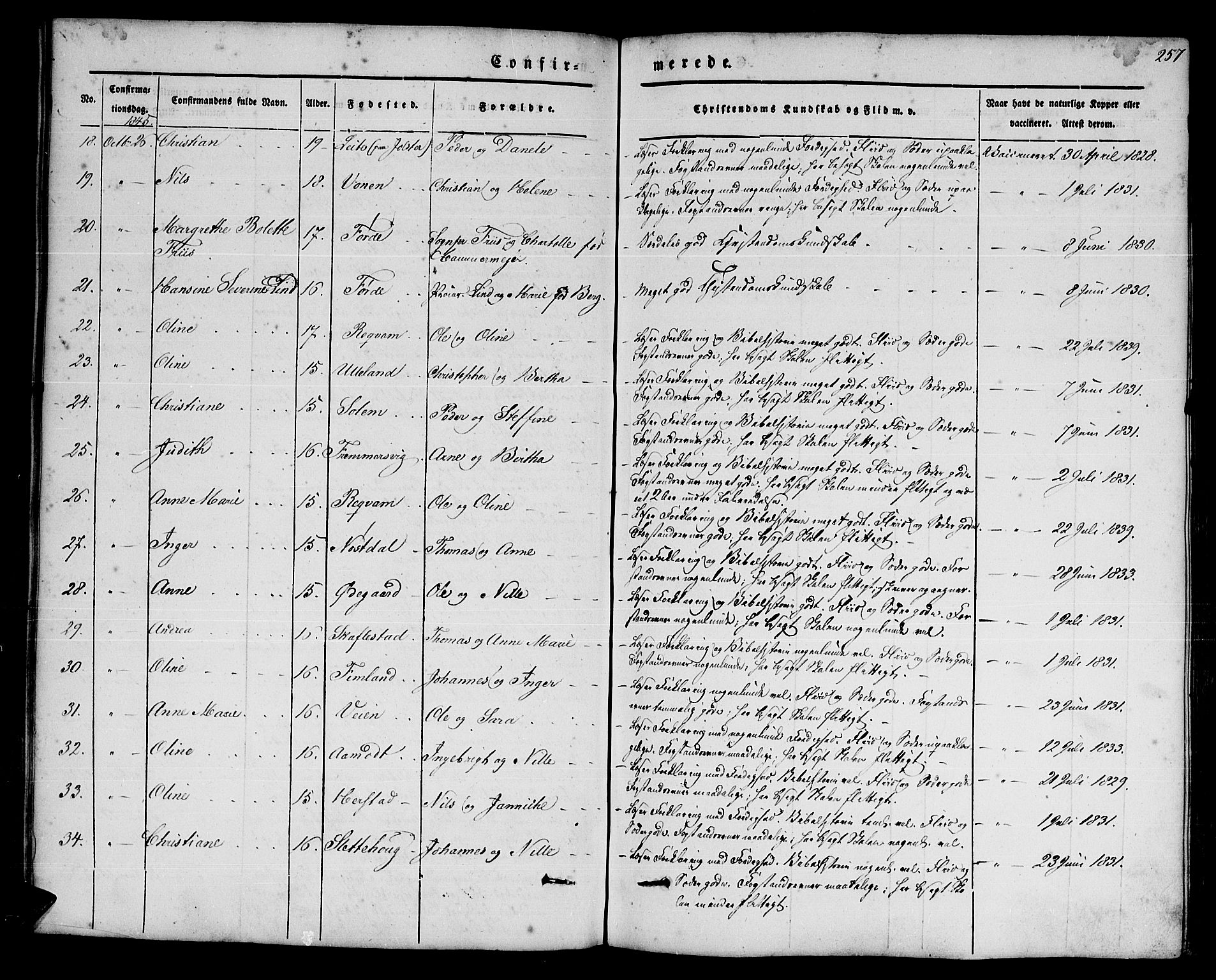 Førde sokneprestembete, AV/SAB-A-79901/H/Haa/Haaa/L0007: Parish register (official) no. A 7, 1843-1860, p. 257