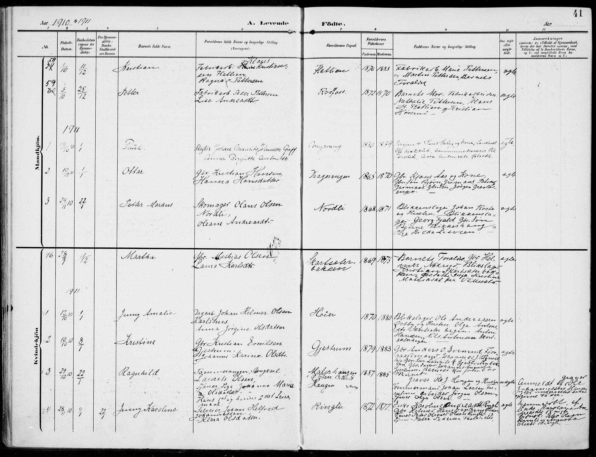 Vestre Toten prestekontor, AV/SAH-PREST-108/H/Ha/Haa/L0014: Parish register (official) no. 14, 1907-1920, p. 41