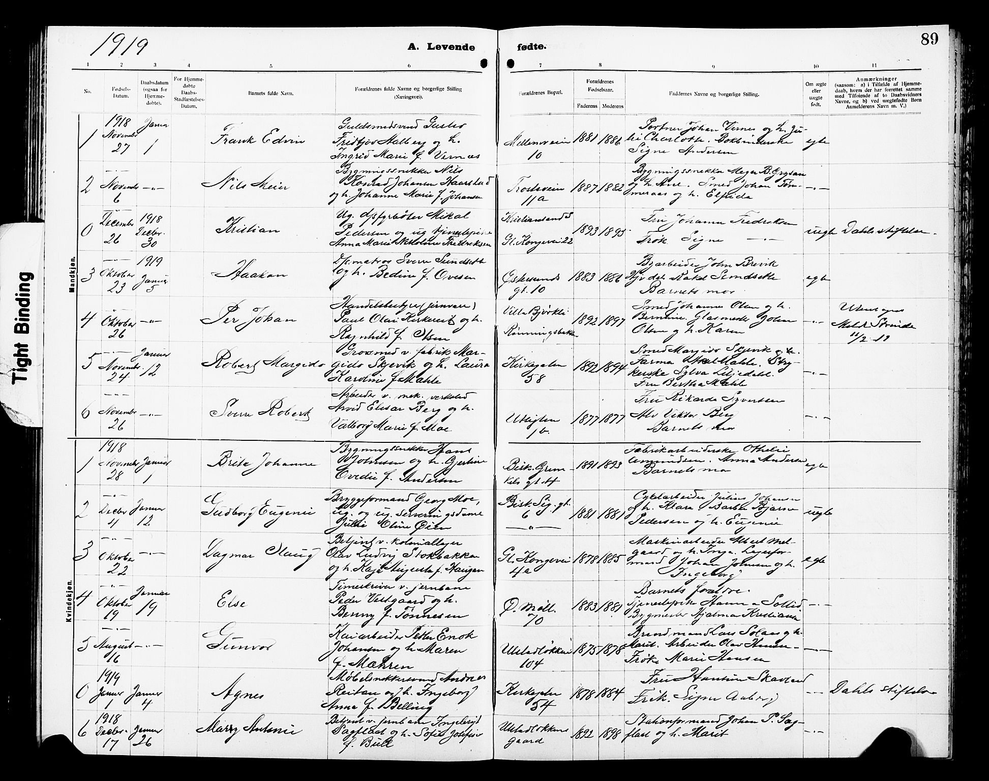Ministerialprotokoller, klokkerbøker og fødselsregistre - Sør-Trøndelag, SAT/A-1456/605/L0256: Parish register (copy) no. 605C03, 1916-1920, p. 89