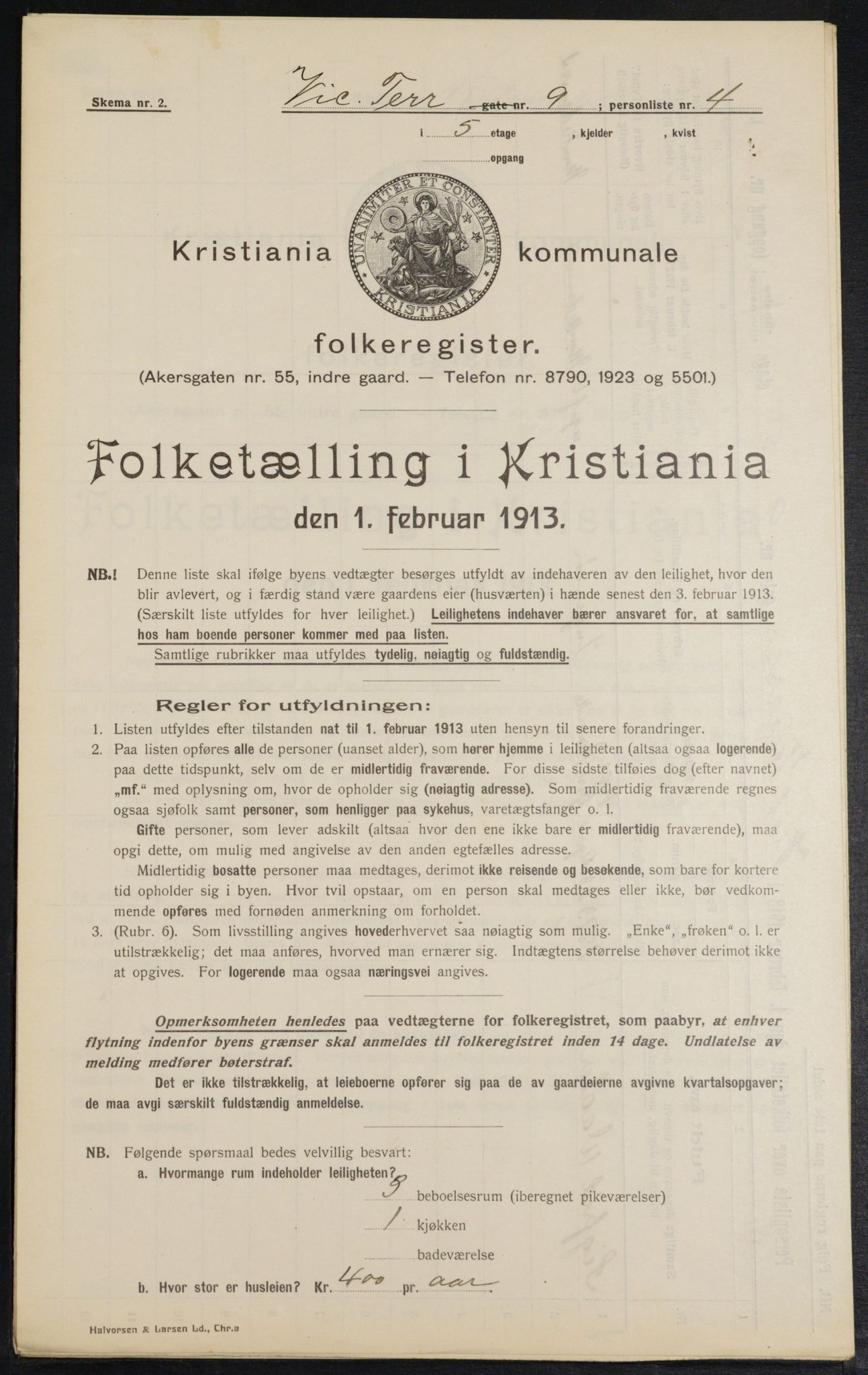 OBA, Municipal Census 1913 for Kristiania, 1913, p. 123401