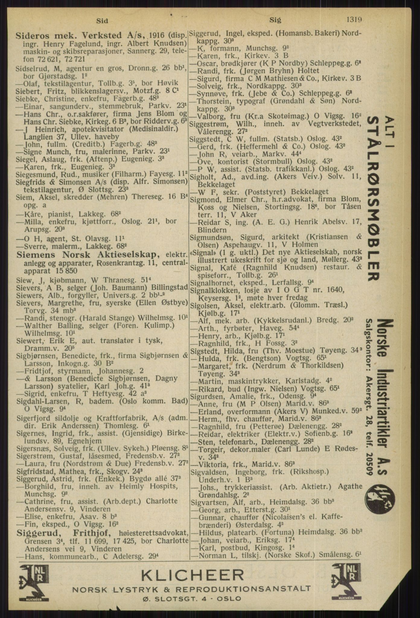 Kristiania/Oslo adressebok, PUBL/-, 1936, p. 1319