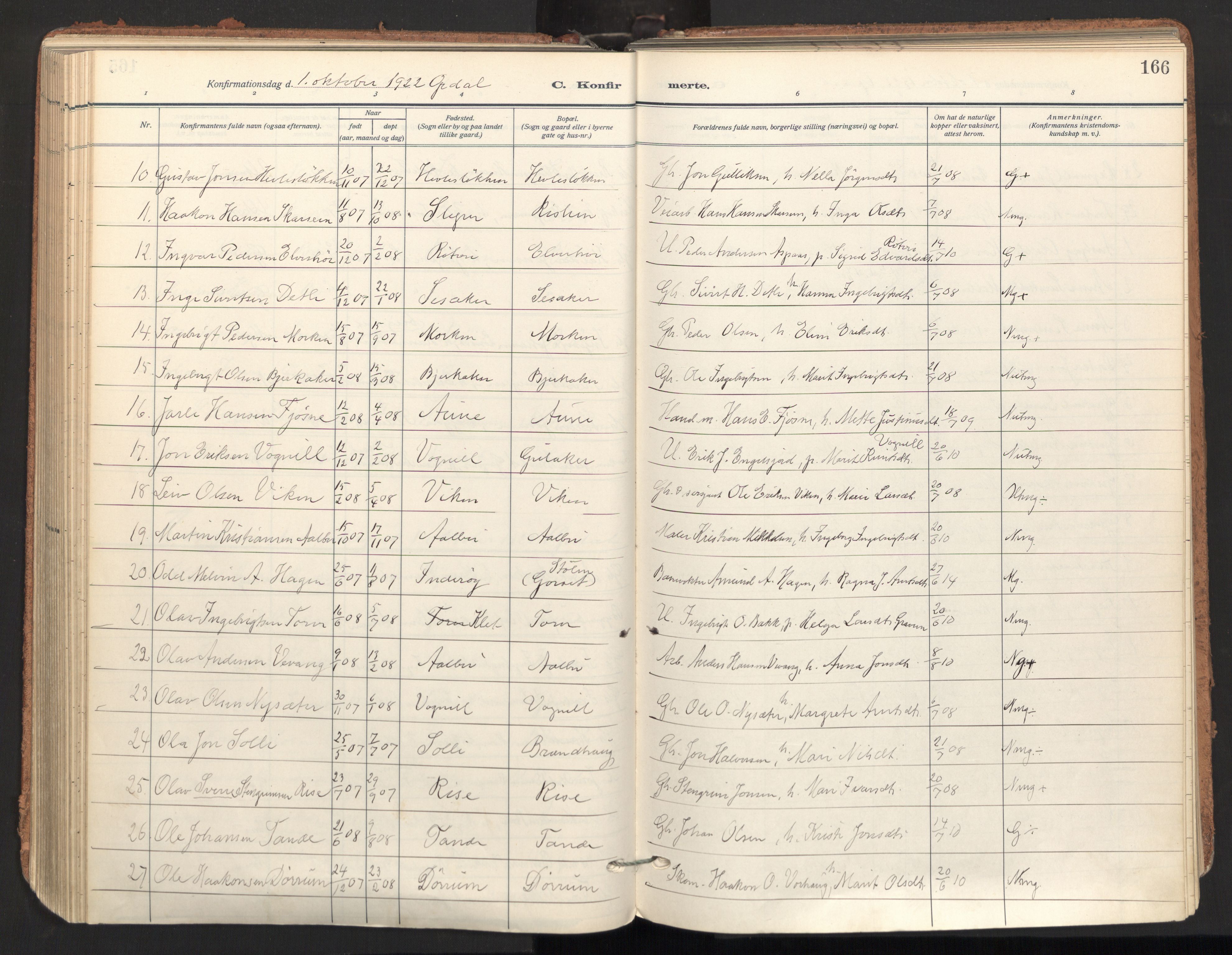 Ministerialprotokoller, klokkerbøker og fødselsregistre - Sør-Trøndelag, SAT/A-1456/678/L0909: Parish register (official) no. 678A17, 1912-1930, p. 166