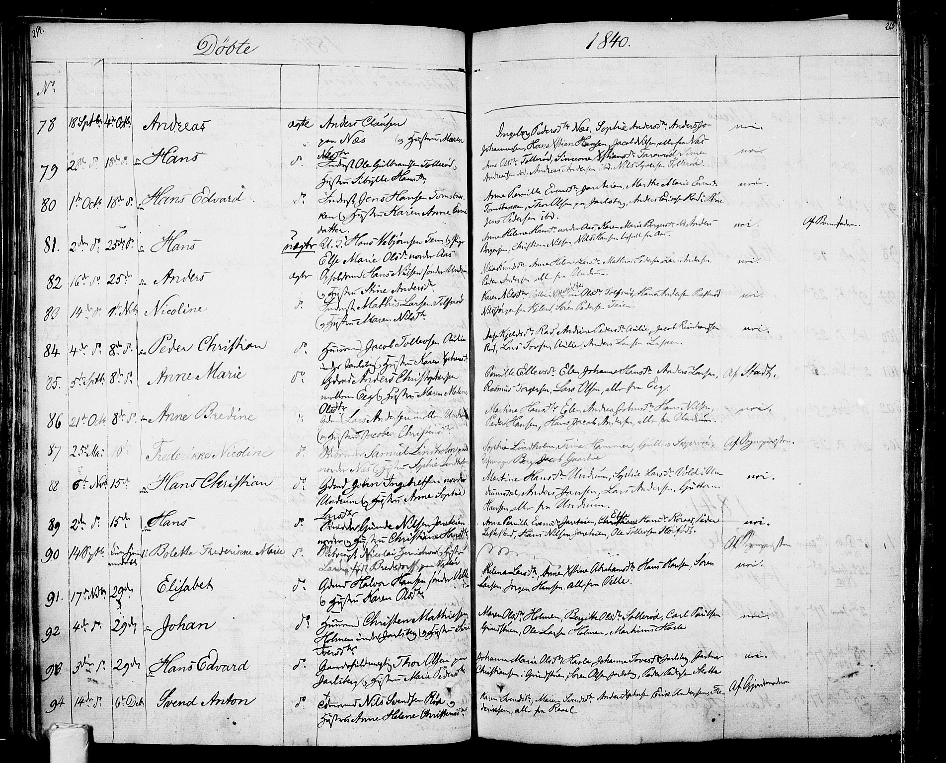 Sem kirkebøker, AV/SAKO-A-5/F/Fa/L0005: Parish register (official) no. I 5, 1825-1842, p. 214-215