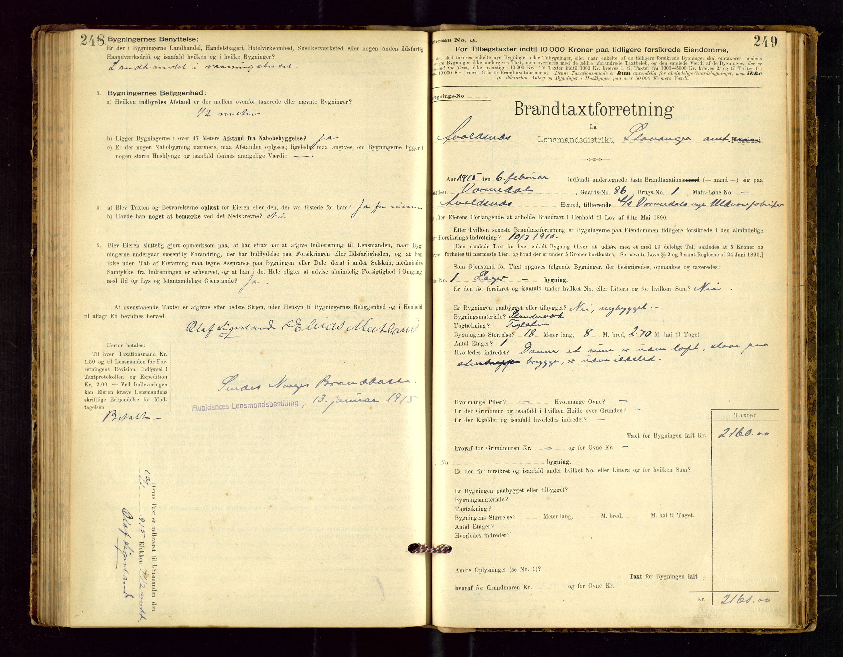 Avaldsnes lensmannskontor, AV/SAST-A-100286/Gob/L0001: "Brandtaxationsprotokol for Avaldsnes Lensmandsdistrikt Ryfylke Fogderi", 1894-1925, p. 248-249