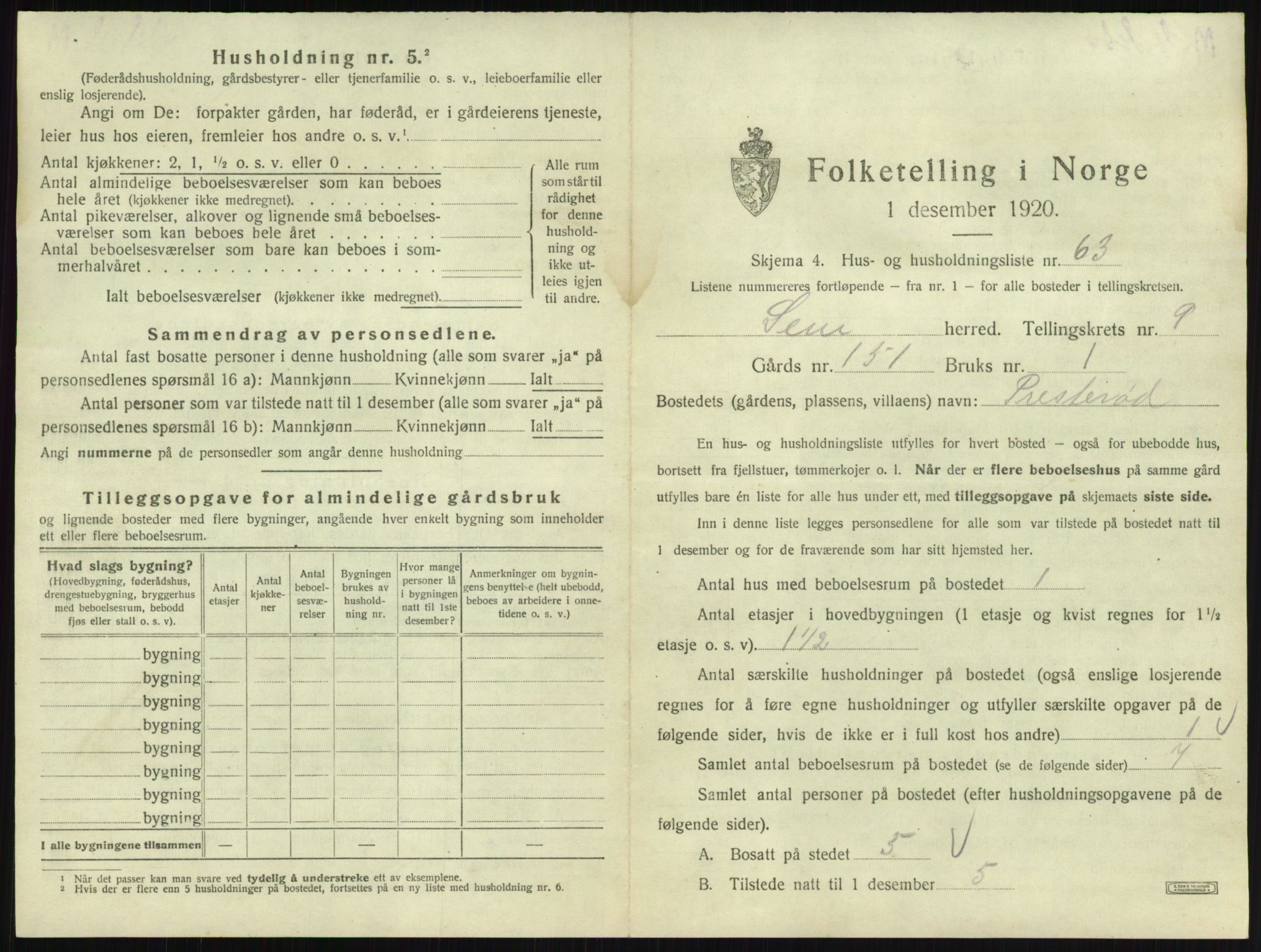 SAKO, 1920 census for Sem, 1920, p. 2080