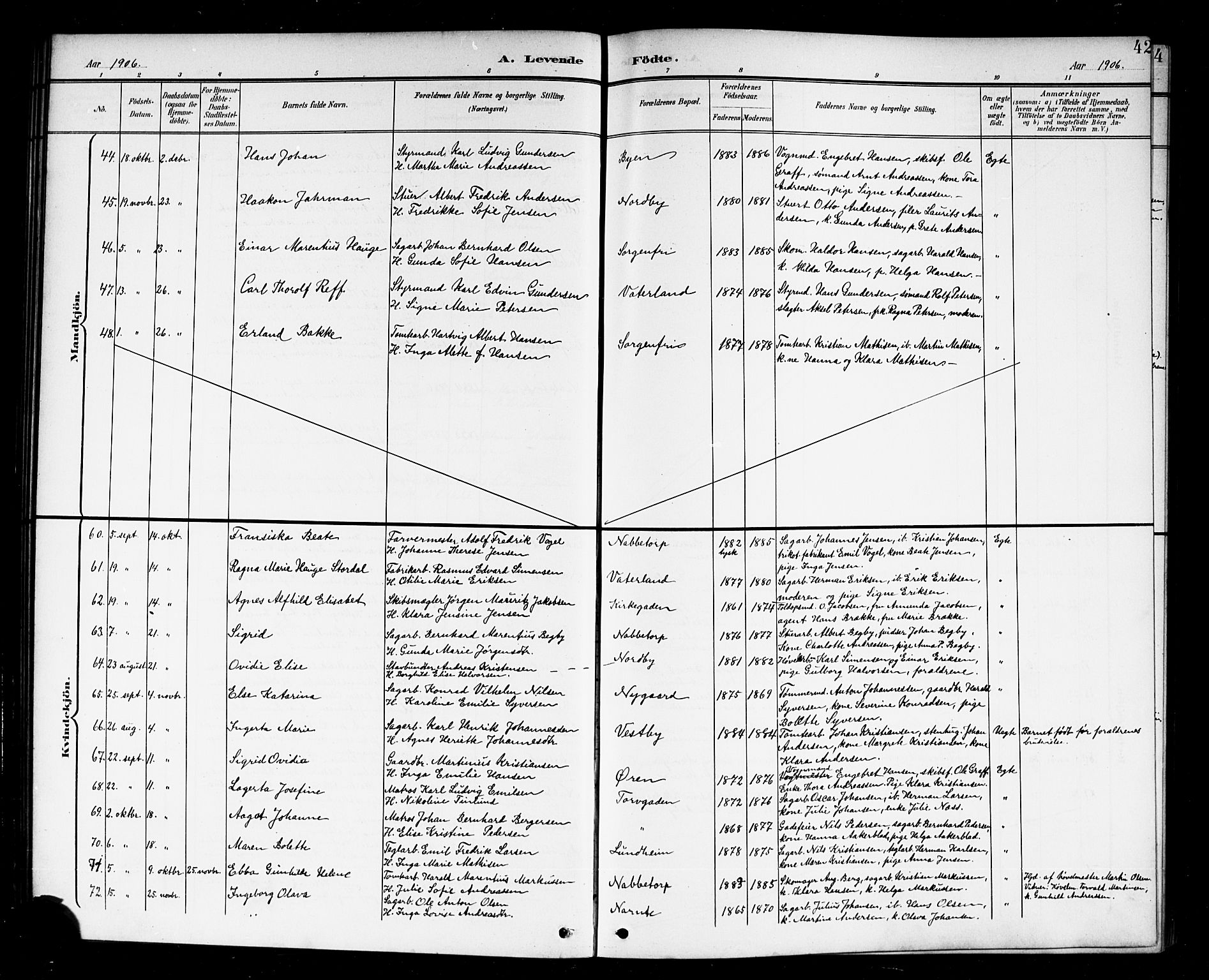 Østre Fredrikstad prestekontor Kirkebøker, AV/SAO-A-10907/G/Ga/L0002: Parish register (copy) no. 2, 1900-1919, p. 42