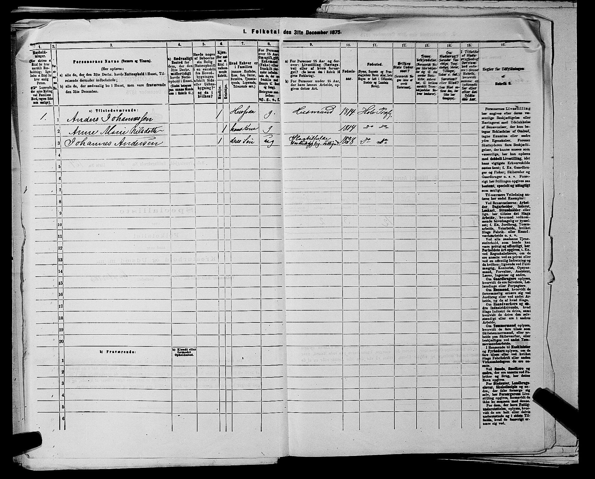 SAKO, 1875 census for 0612P Hole, 1875, p. 1112