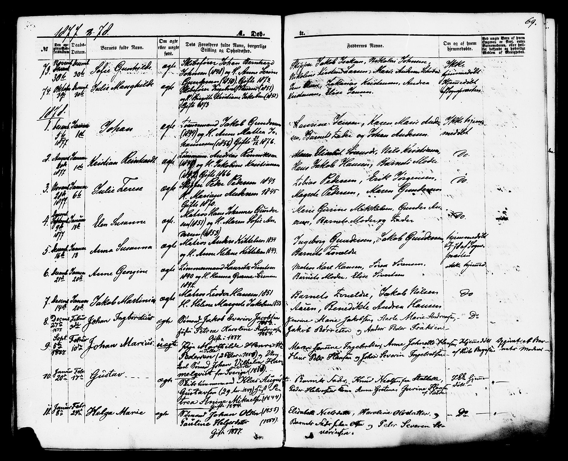 Brevik kirkebøker, SAKO/A-255/F/Fa/L0006: Parish register (official) no. 6, 1866-1881, p. 69