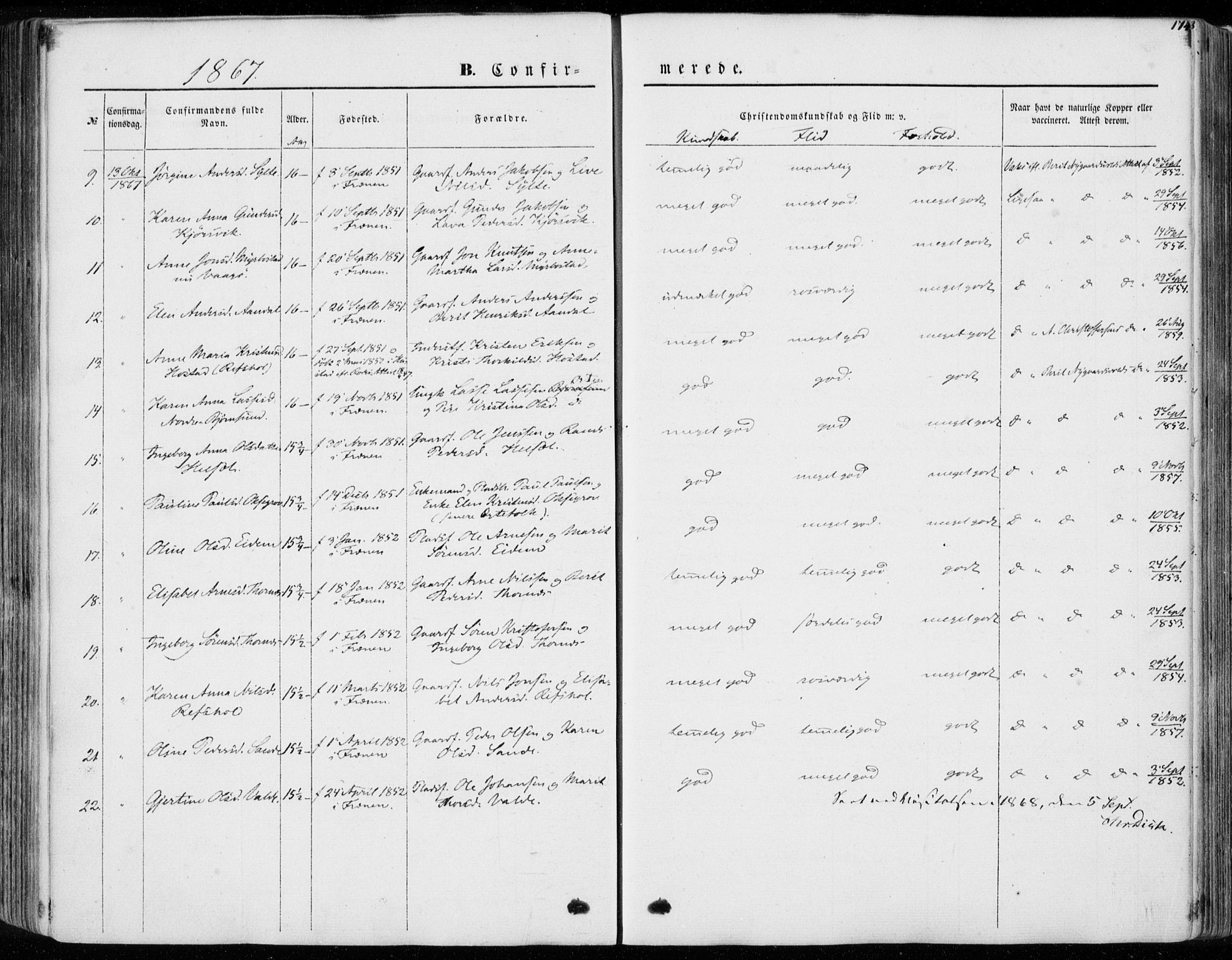 Ministerialprotokoller, klokkerbøker og fødselsregistre - Møre og Romsdal, AV/SAT-A-1454/565/L0748: Parish register (official) no. 565A02, 1845-1872, p. 174