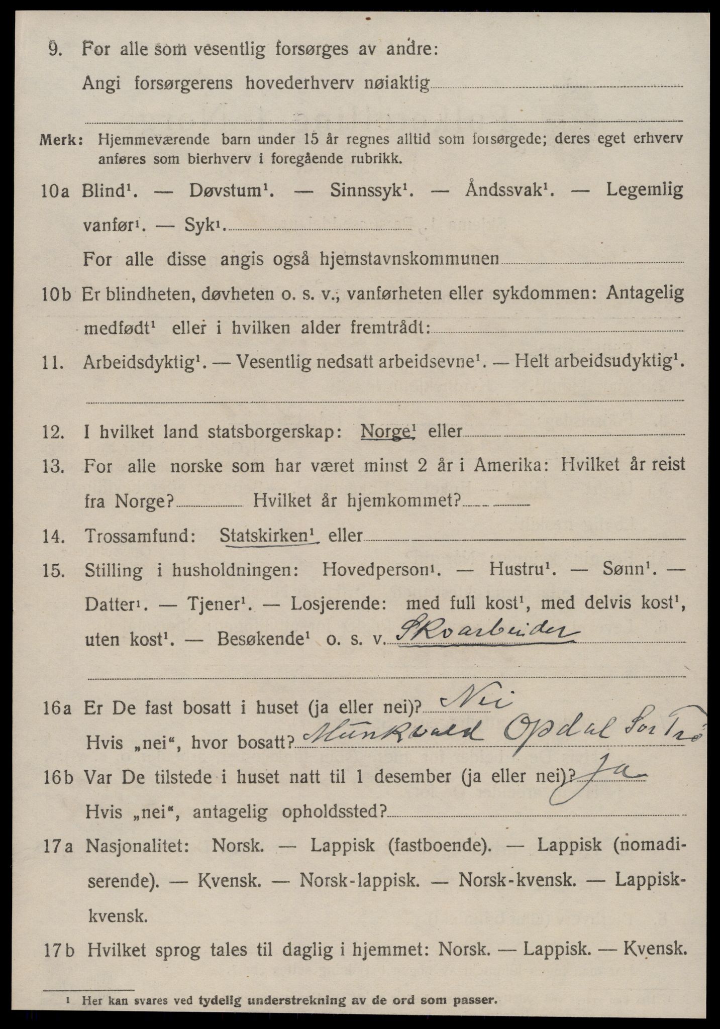 SAT, 1920 census for Oppdal, 1920, p. 9574