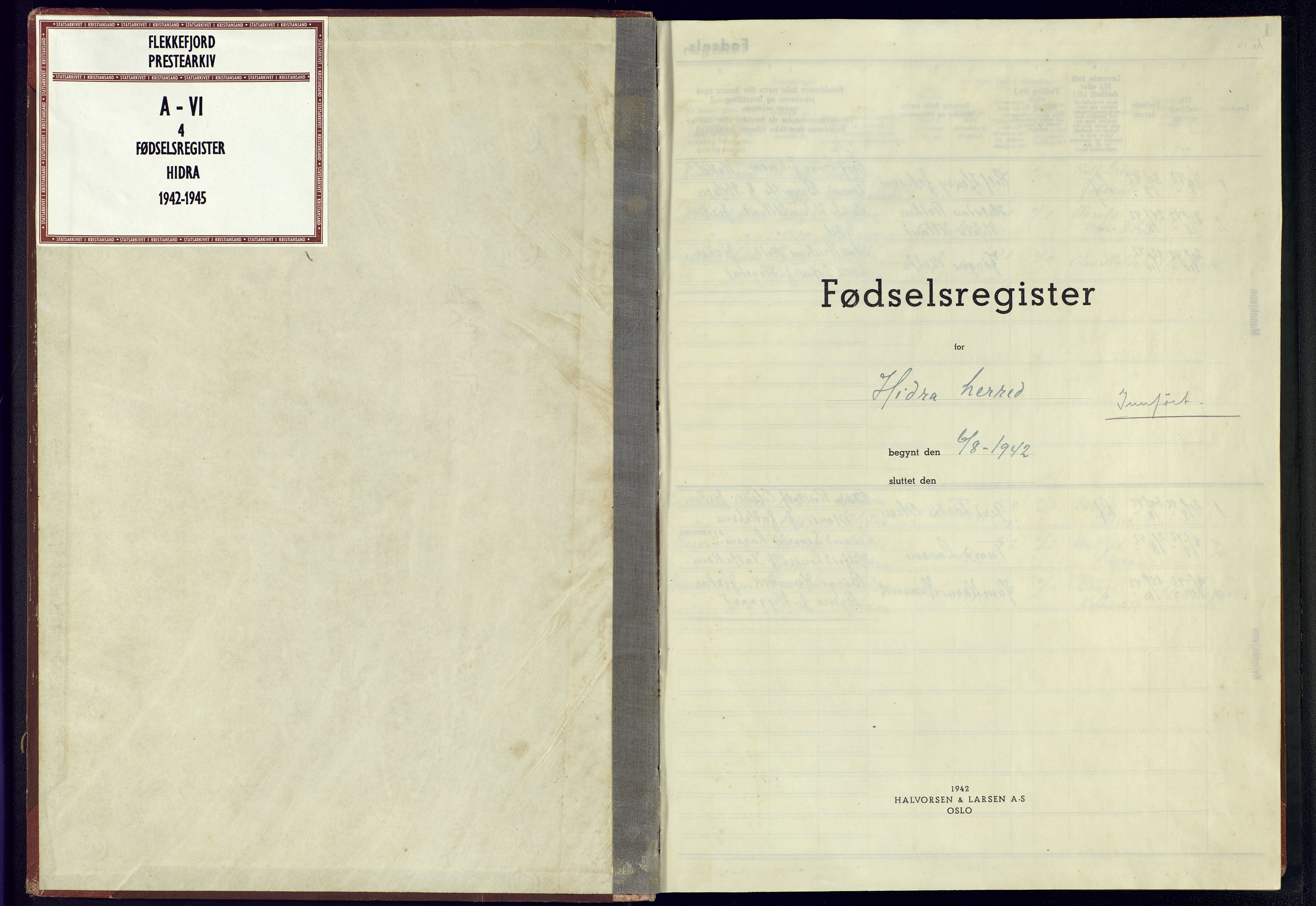 Flekkefjord sokneprestkontor, AV/SAK-1111-0012/J/Jb/L0003: Birth register no. A-VI-4, 1942-1945