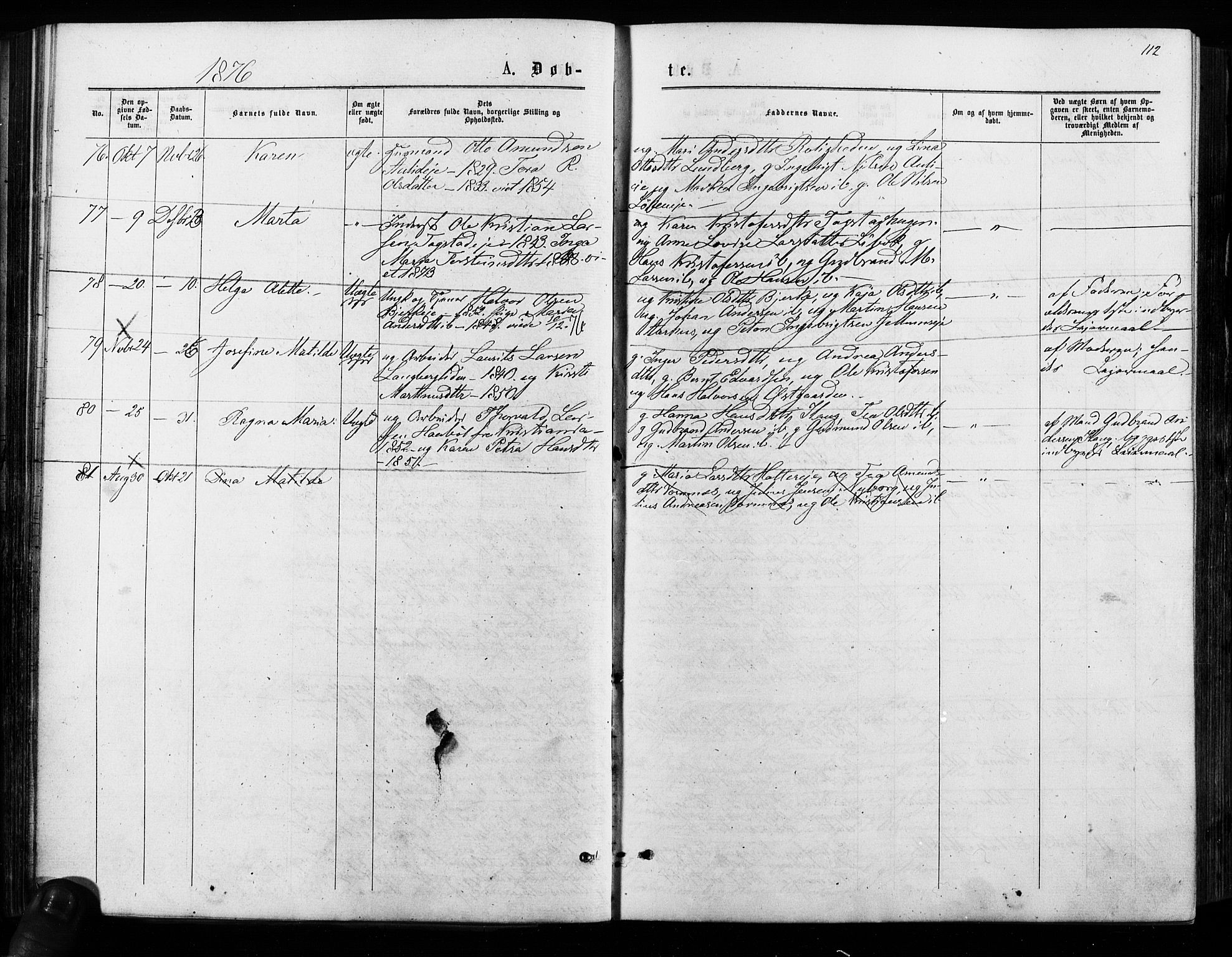 Nes prestekontor Kirkebøker, SAO/A-10410/F/Fa/L0009: Parish register (official) no. I 9, 1875-1882, p. 112