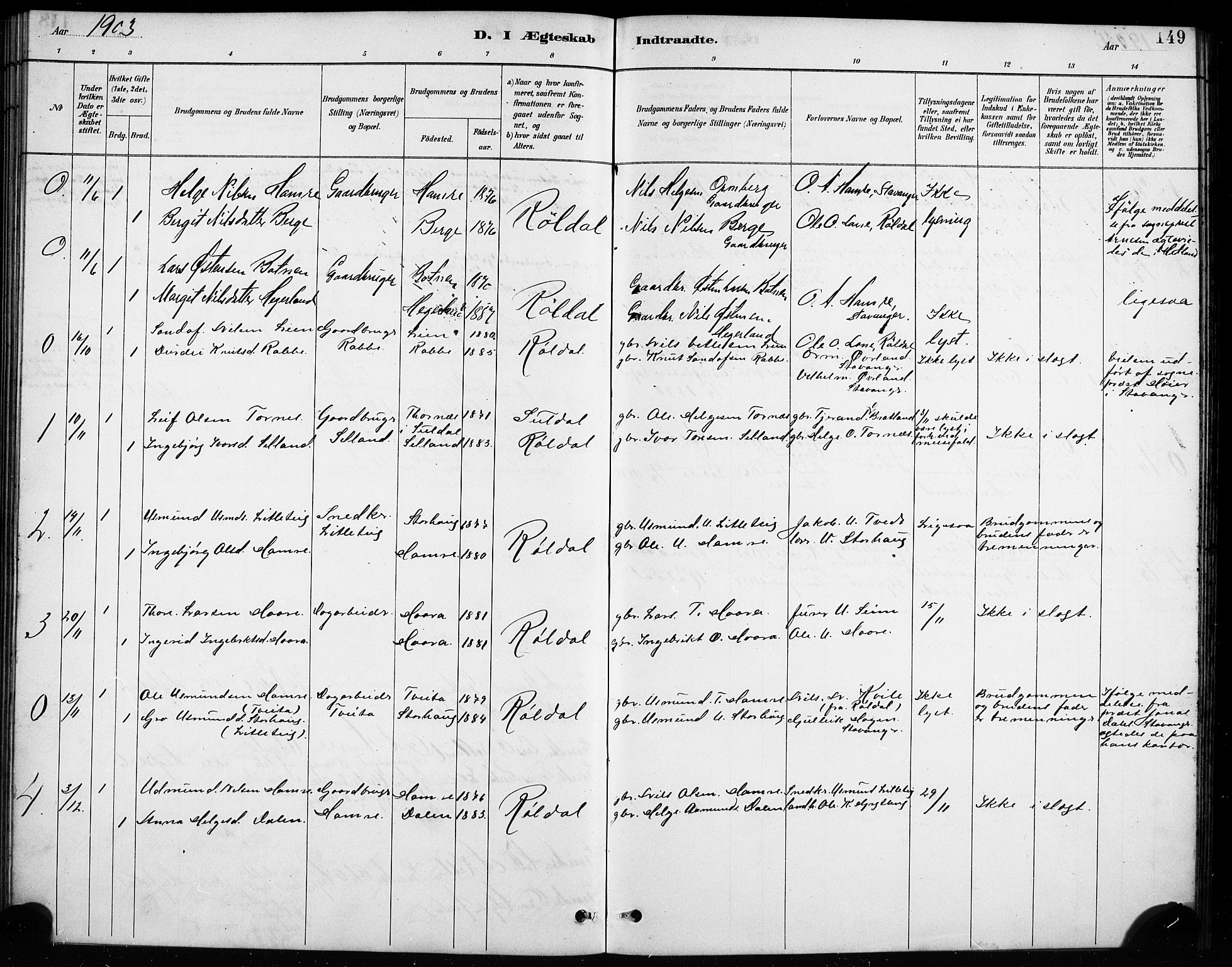 Røldal sokneprestembete, SAB/A-100247: Parish register (copy) no. A 3, 1887-1917, p. 149