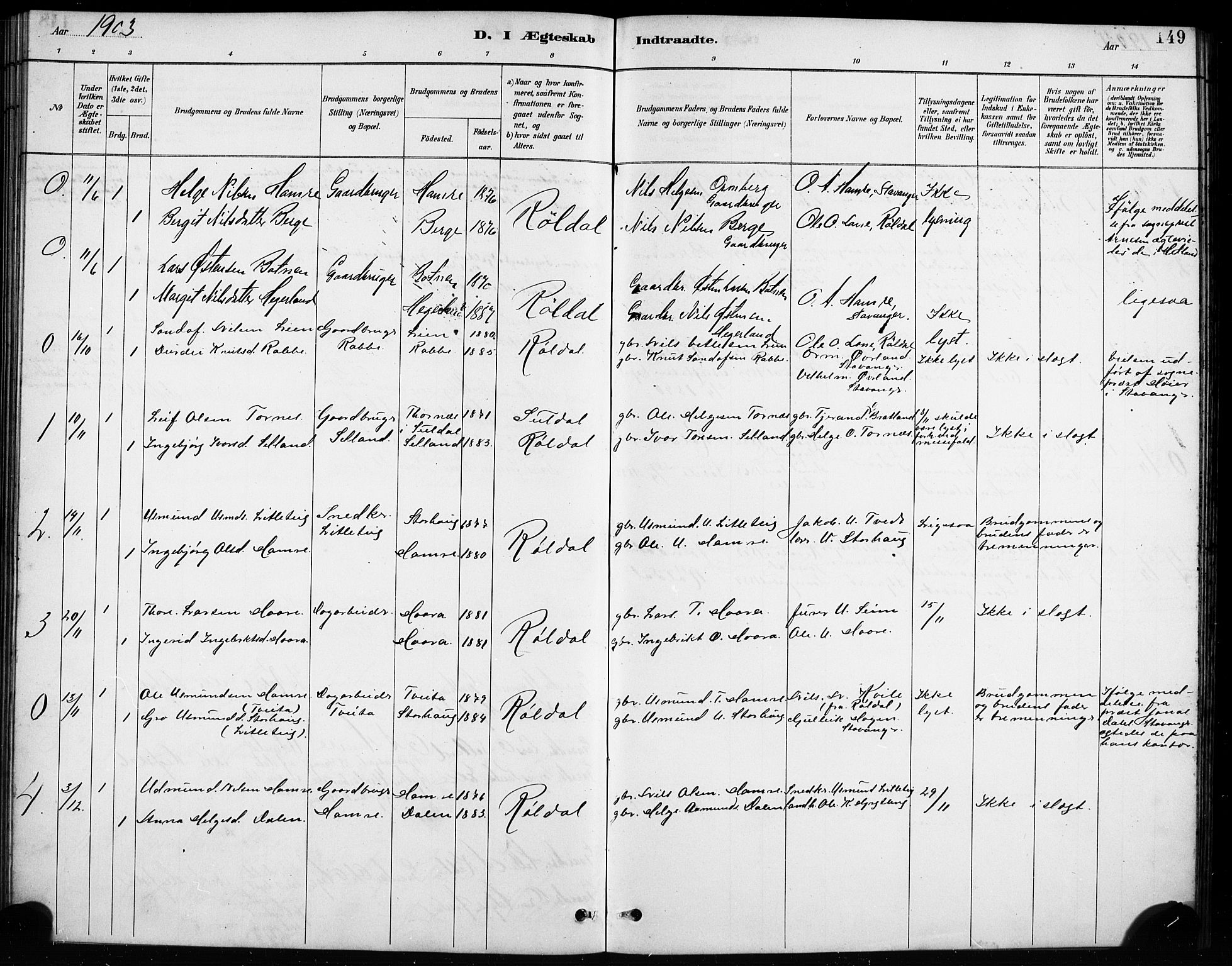 Røldal sokneprestembete, AV/SAB-A-100247: Parish register (copy) no. A 3, 1887-1917, p. 149