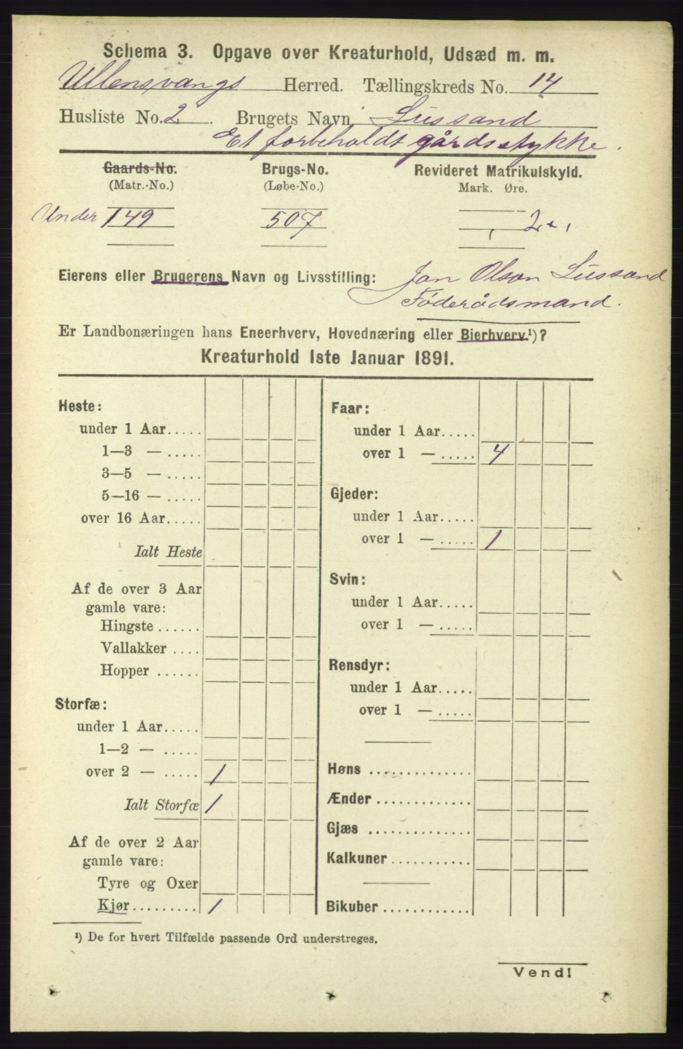 RA, 1891 census for 1230 Ullensvang, 1891, p. 8298