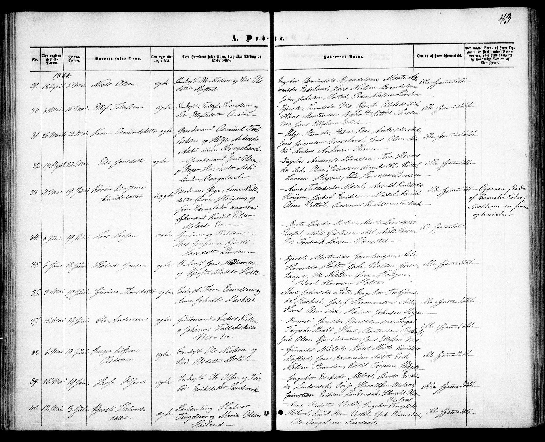 Gjerstad sokneprestkontor, AV/SAK-1111-0014/F/Fa/Faa/L0007: Parish register (official) no. A 7, 1858-1875, p. 43