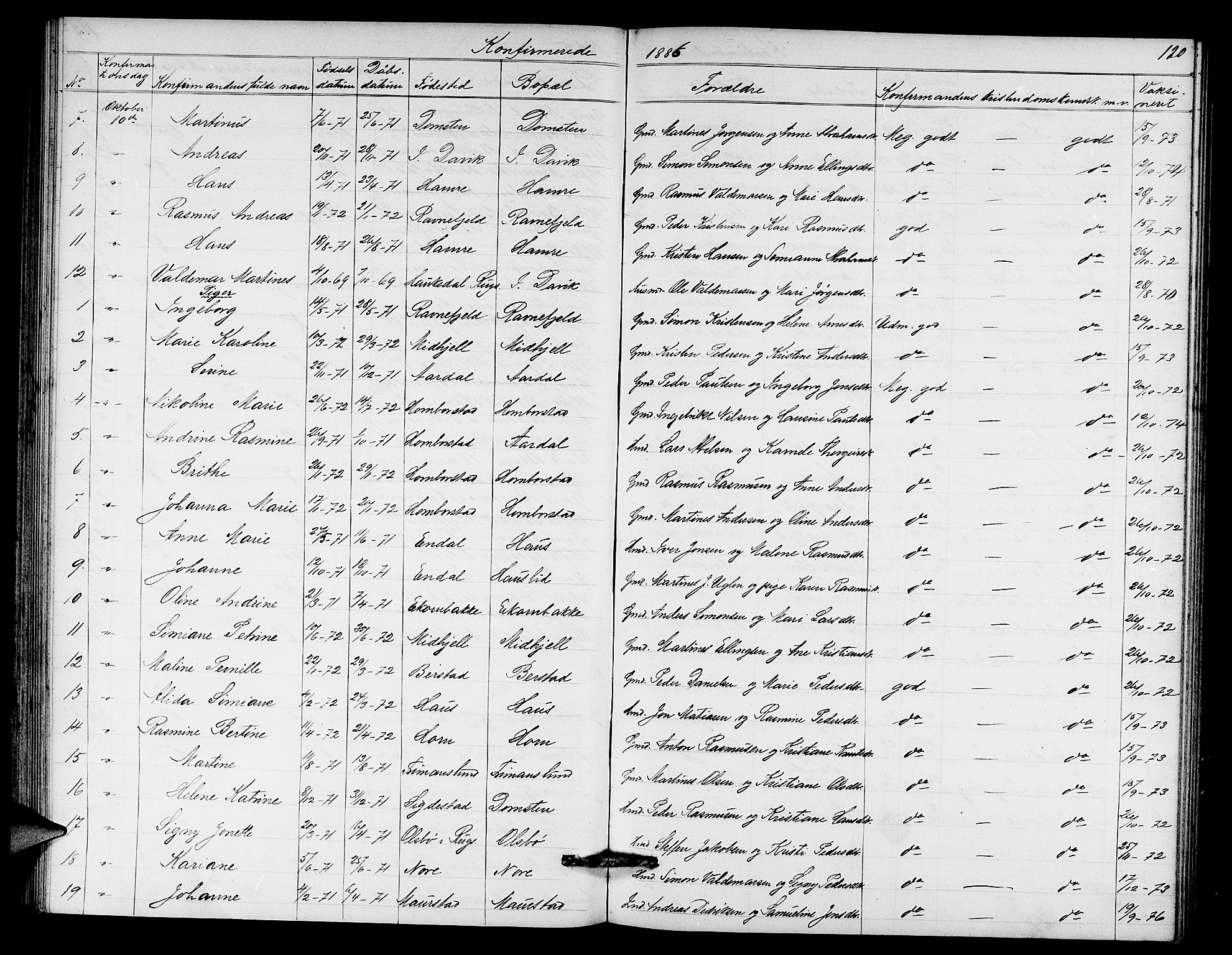 Davik sokneprestembete, AV/SAB-A-79701/H/Hab/Haba/L0001: Parish register (copy) no. A 1, 1866-1889, p. 120