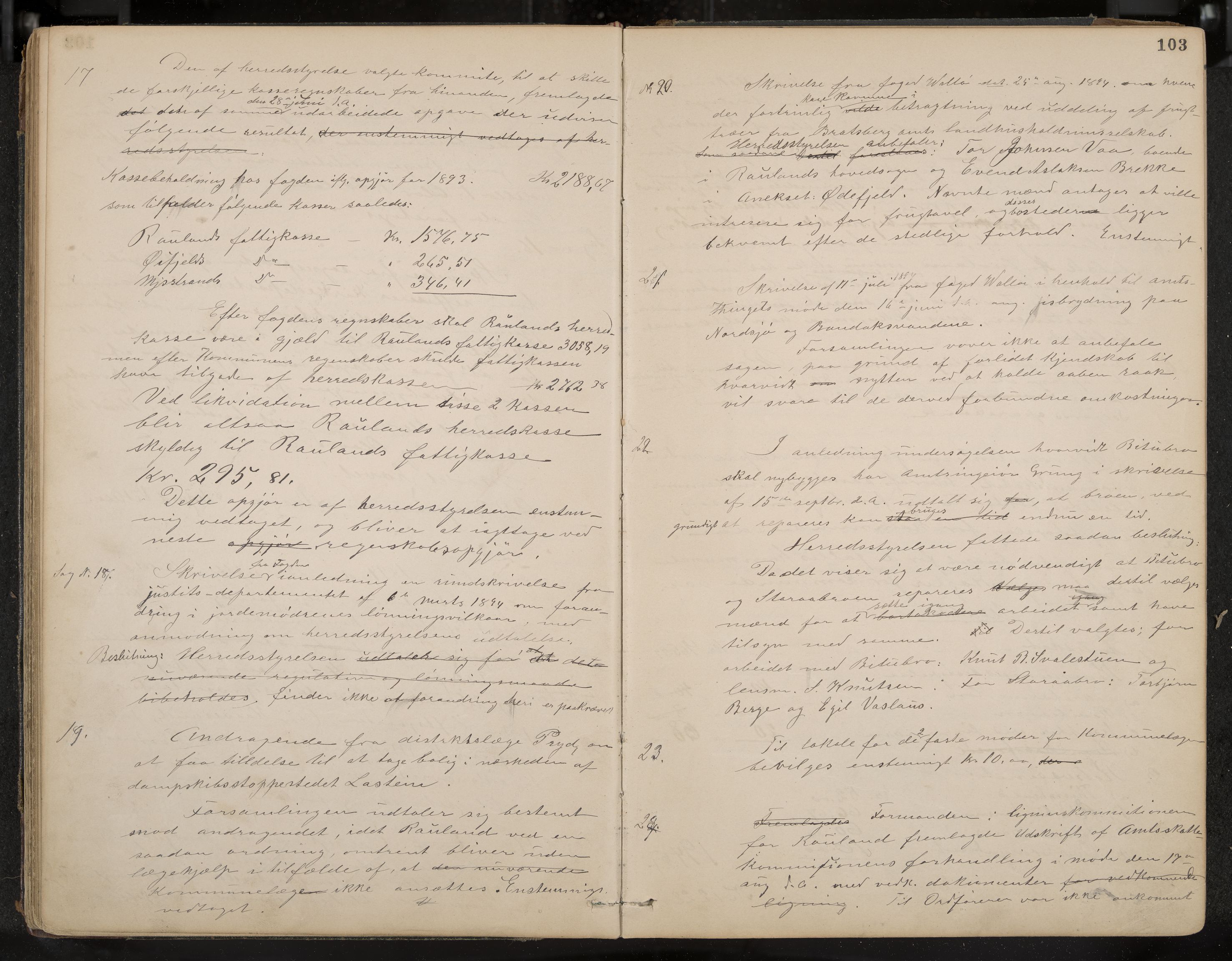 Rauland formannskap og sentraladministrasjon, IKAK/0835021/A/Aa/L0002: Møtebok, 1884-1908, p. 103