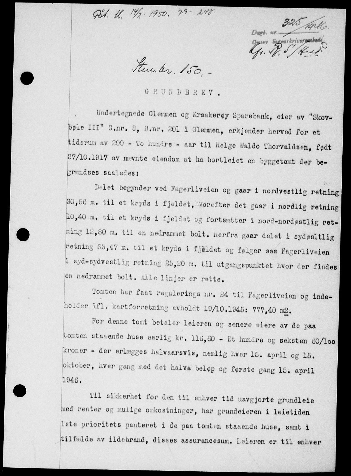 Onsøy sorenskriveri, SAO/A-10474/G/Ga/Gab/L0015: Mortgage book no. II A-15, 1945-1946, Diary no: : 325/1946