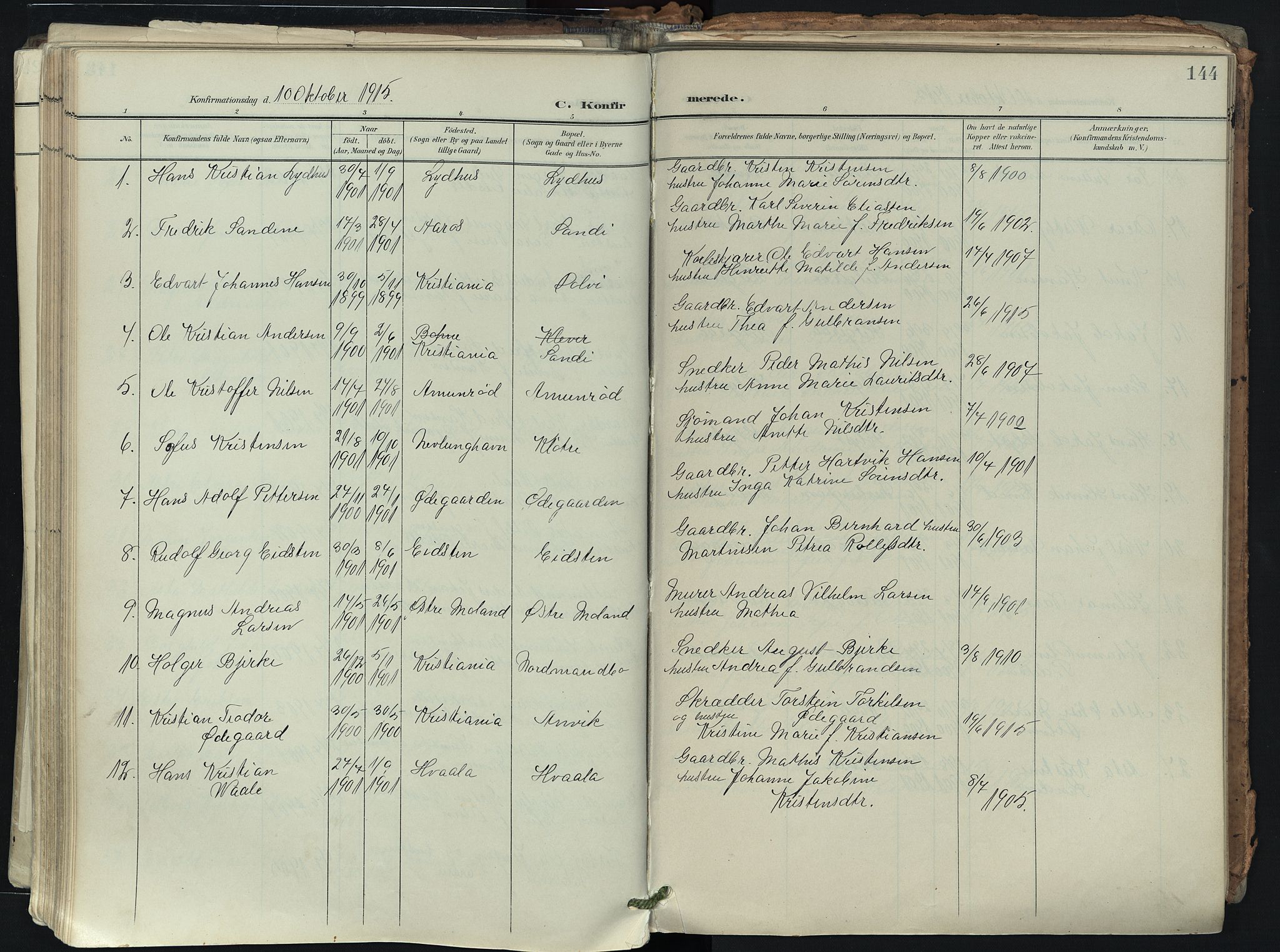 Brunlanes kirkebøker, SAKO/A-342/F/Fb/L0003: Parish register (official) no. II 3, 1900-1922, p. 144