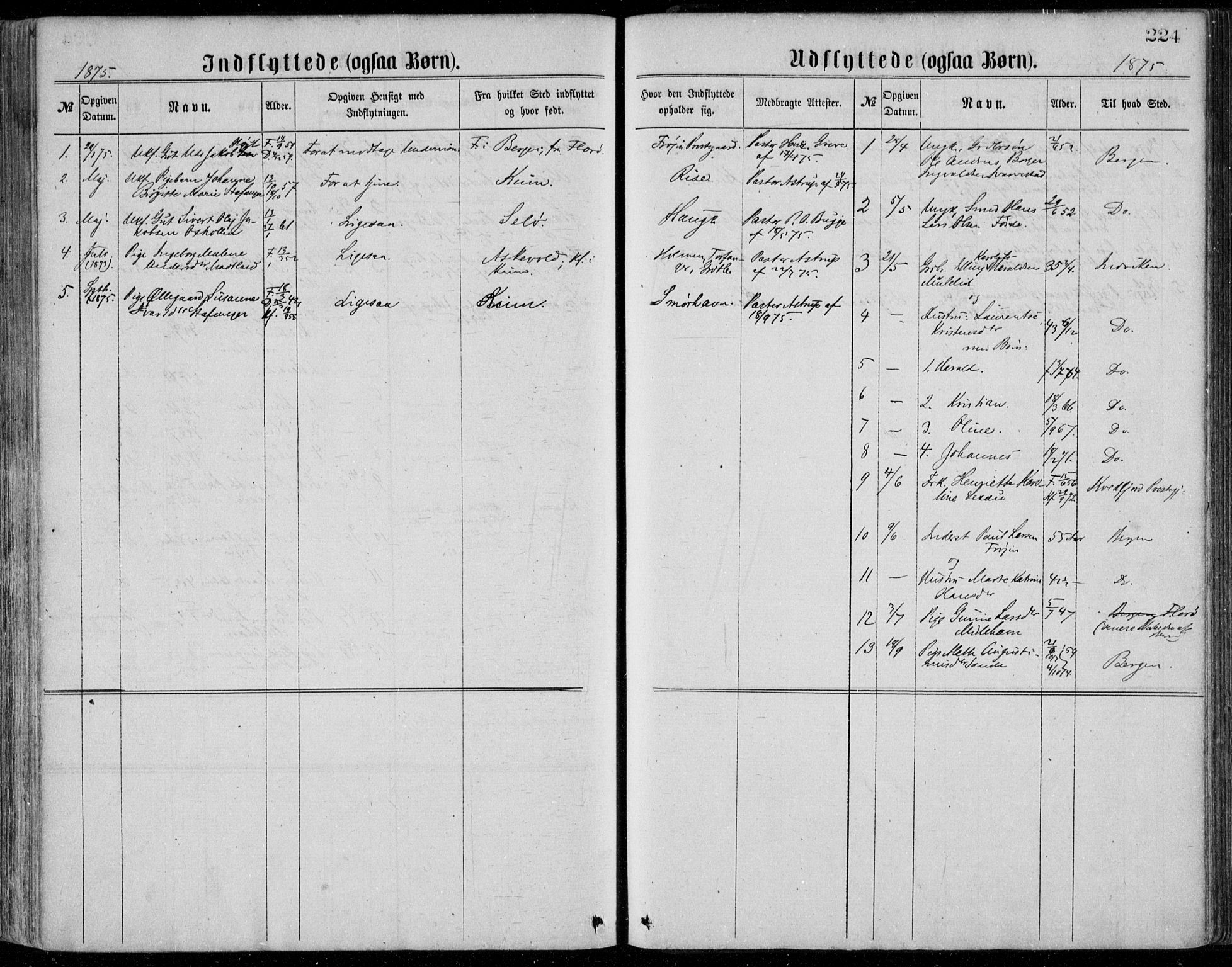 Bremanger sokneprestembete, SAB/A-82201/H/Haa/Haaa/L0001: Parish register (official) no. A  1, 1864-1883, p. 224