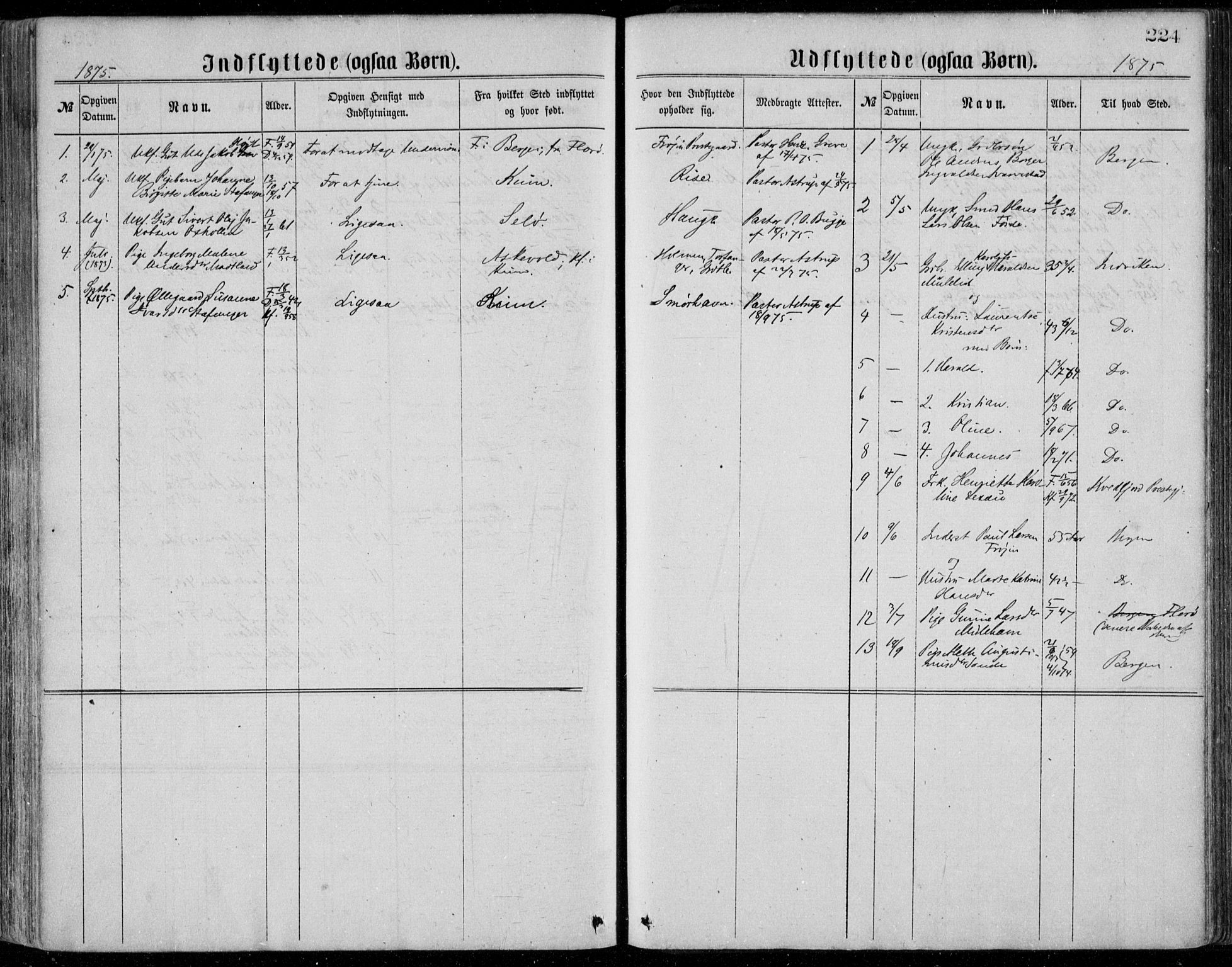 Bremanger sokneprestembete, AV/SAB-A-82201/H/Haa/Haaa/L0001: Parish register (official) no. A  1, 1864-1883, p. 224