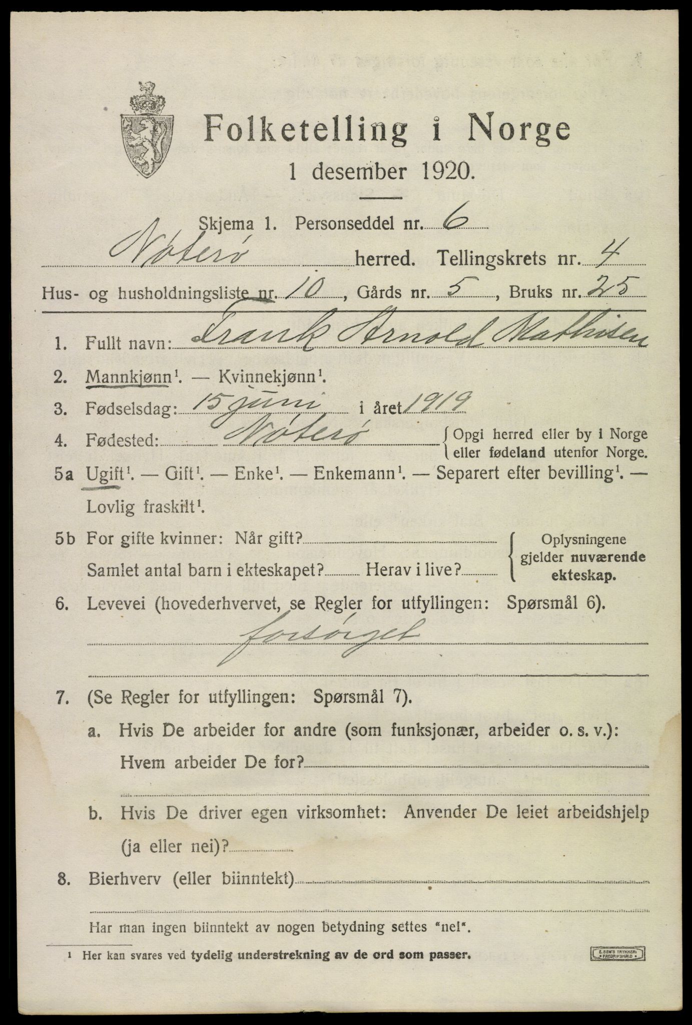 SAKO, 1920 census for Nøtterøy, 1920, p. 6783
