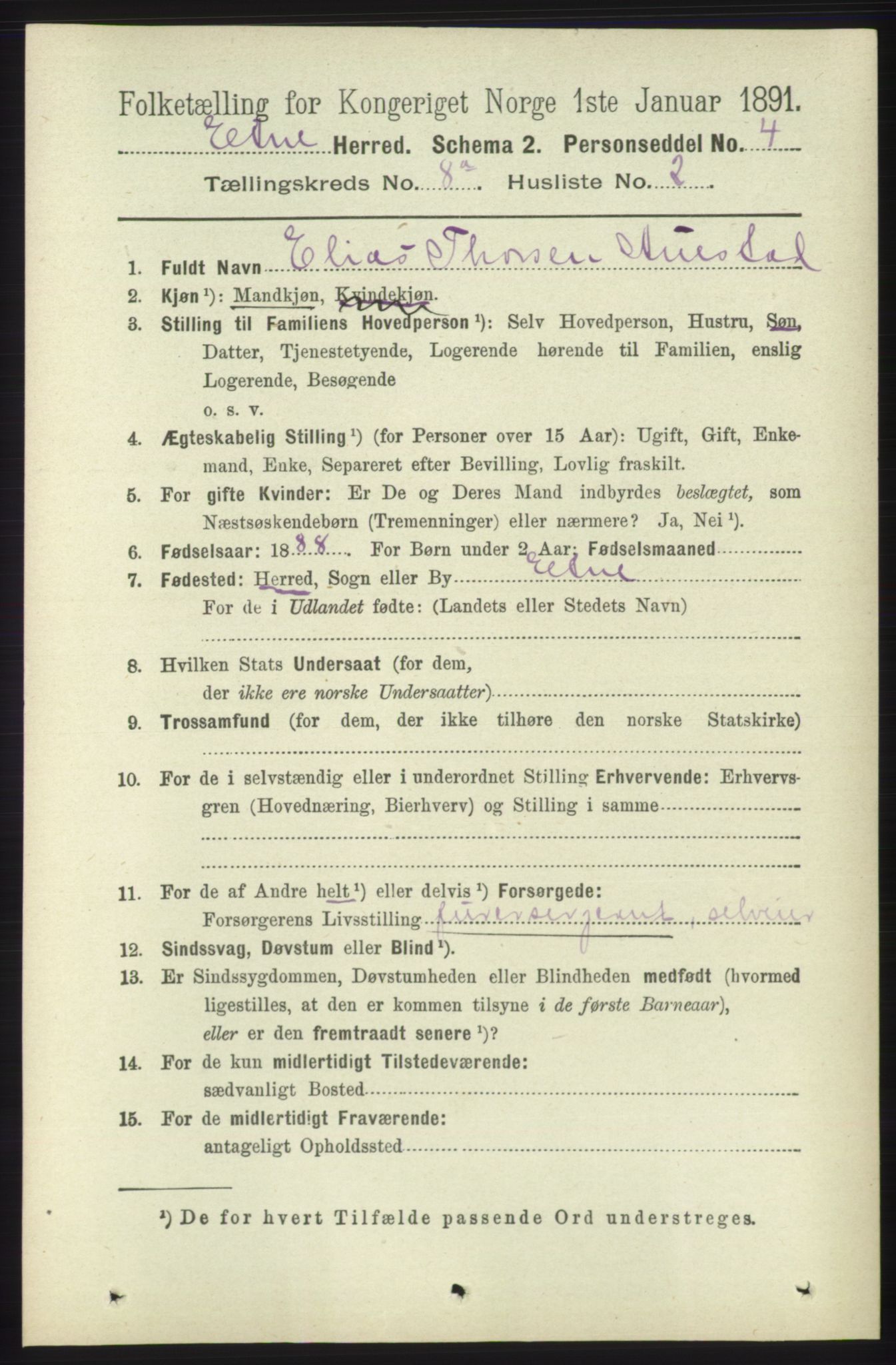 RA, 1891 census for 1211 Etne, 1891, p. 1546