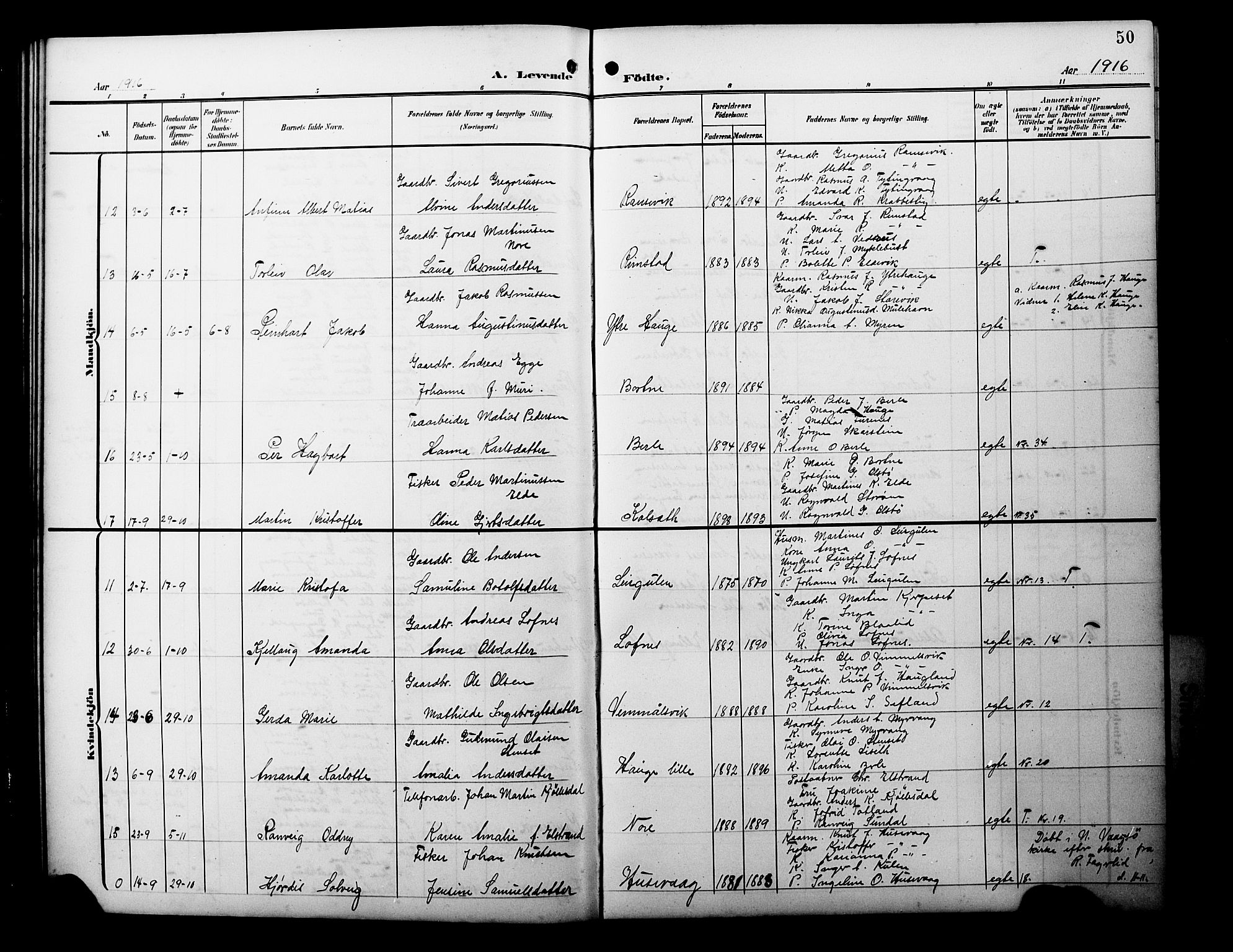 Davik sokneprestembete, AV/SAB-A-79701/H/Hab/Habc/L0003: Parish register (copy) no. C 3, 1907-1929, p. 50