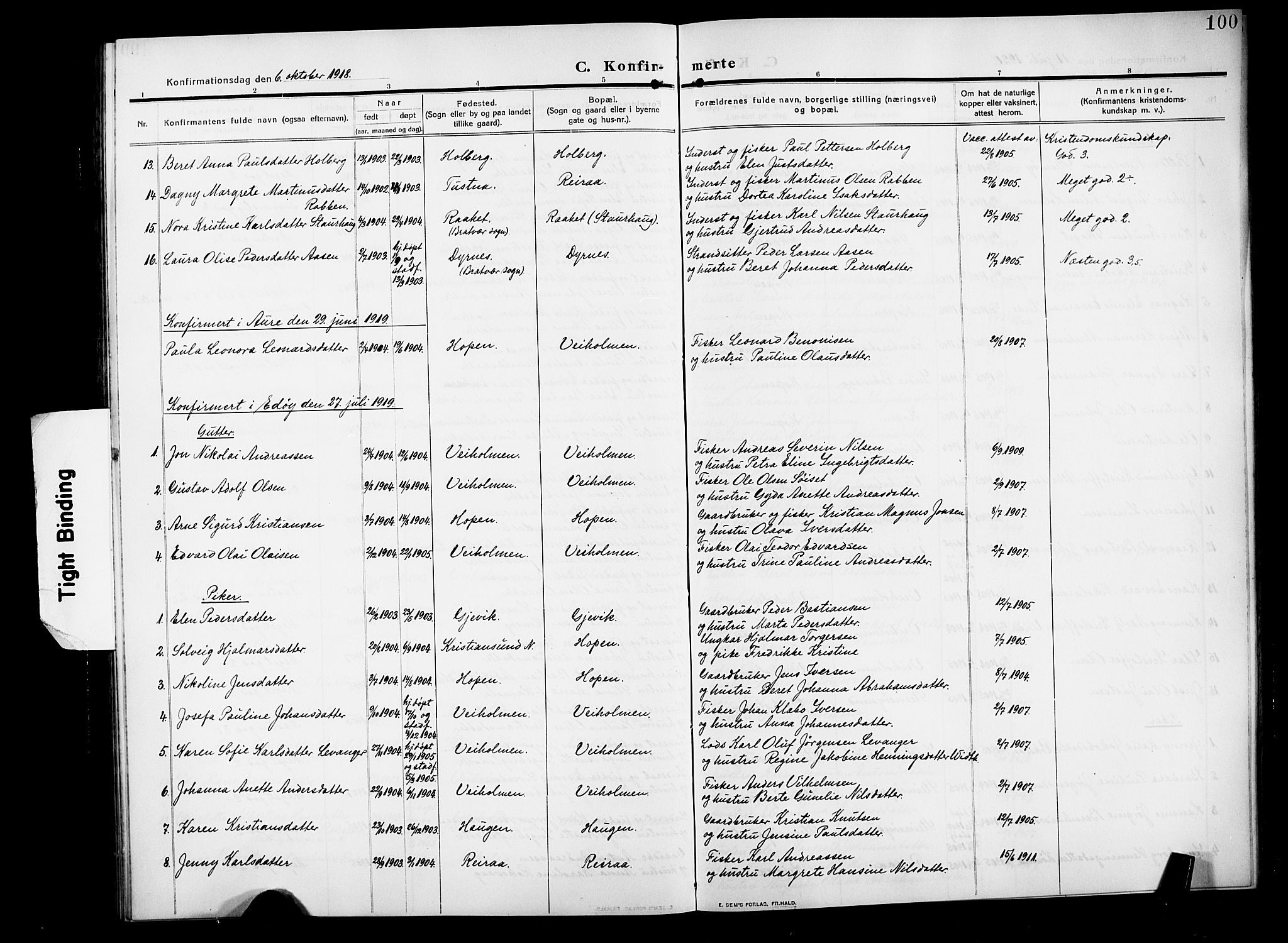 Ministerialprotokoller, klokkerbøker og fødselsregistre - Møre og Romsdal, SAT/A-1454/583/L0956: Parish register (copy) no. 583C01, 1909-1925, p. 100