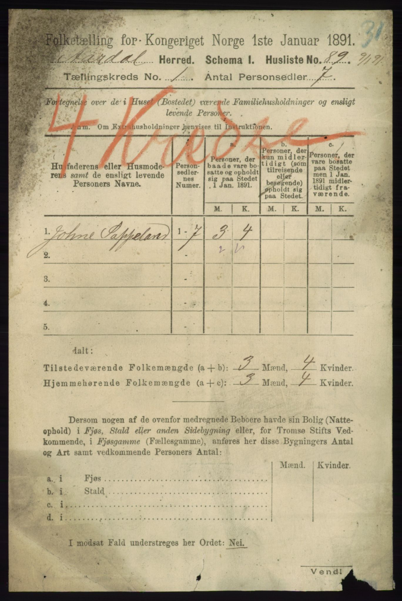 RA, 1891 census for 1131 Årdal, 1891, p. 102