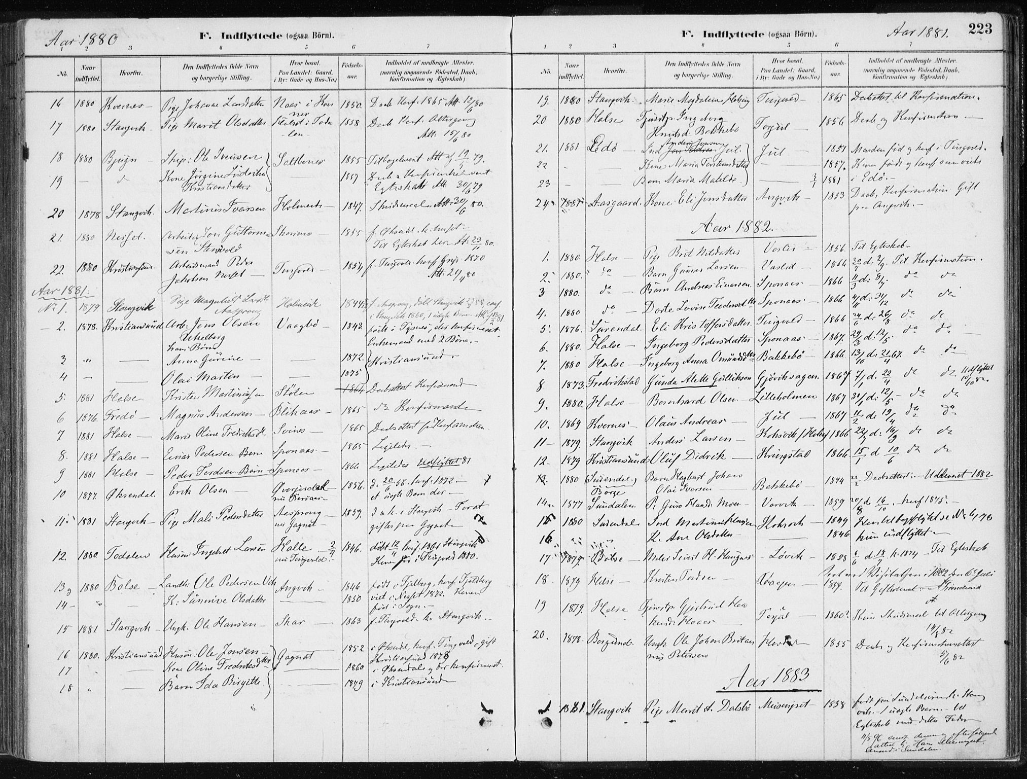 Ministerialprotokoller, klokkerbøker og fødselsregistre - Møre og Romsdal, SAT/A-1454/586/L0987: Parish register (official) no. 586A13, 1879-1892, p. 223