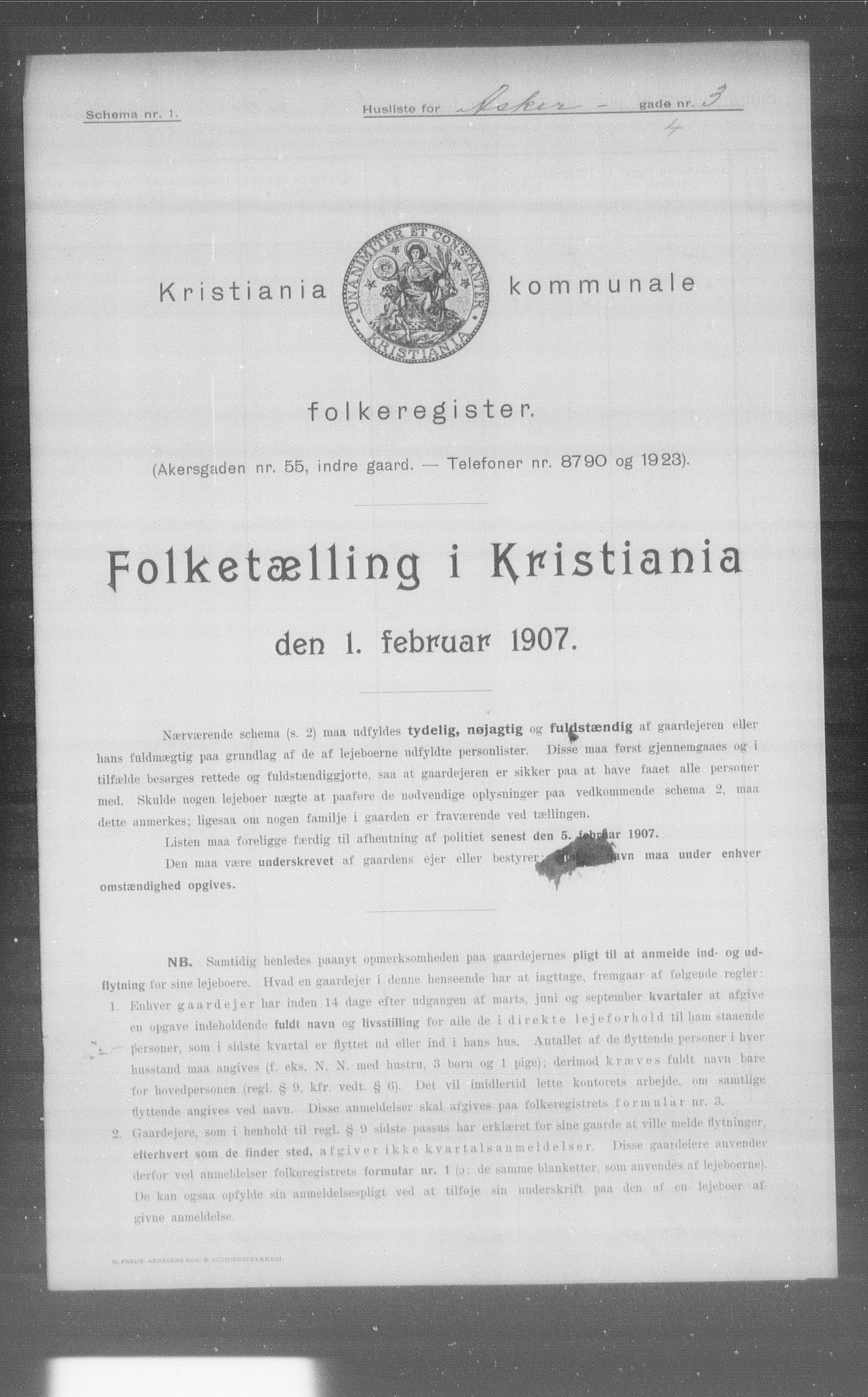 OBA, Municipal Census 1907 for Kristiania, 1907, p. 1326