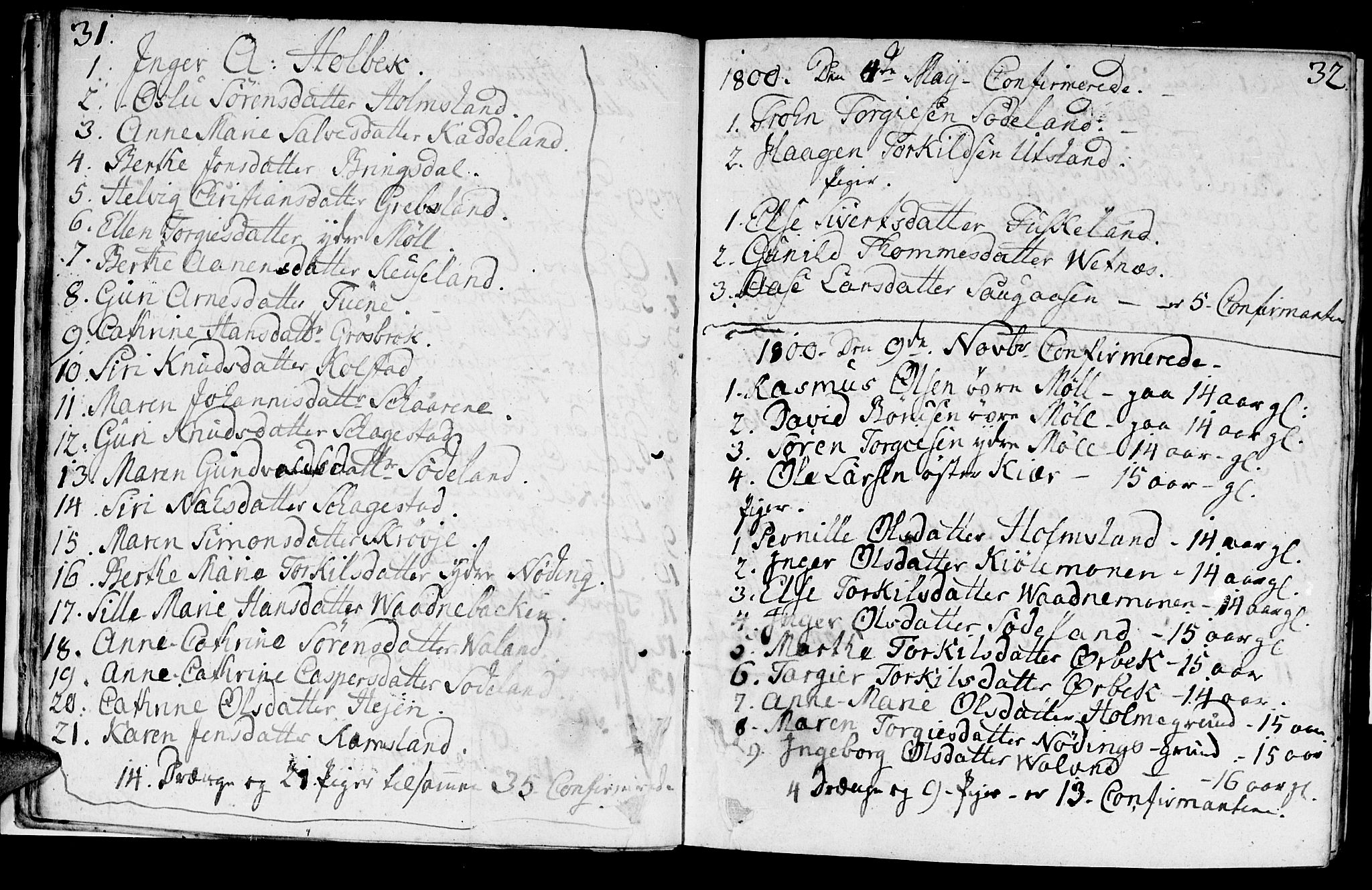 Holum sokneprestkontor, SAK/1111-0022/F/Fa/Faa/L0003: Parish register (official) no. A 3, 1780-1821, p. 31-32