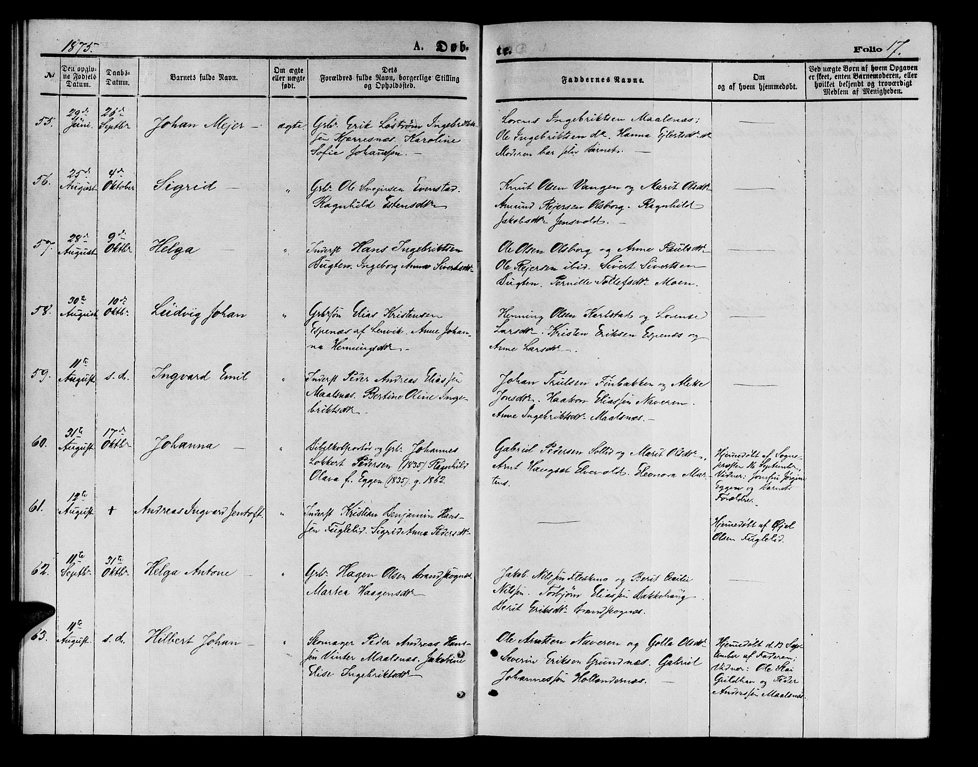 Målselv sokneprestembete, AV/SATØ-S-1311/G/Ga/Gab/L0003klokker: Parish register (copy) no. 3, 1874-1885, p. 17