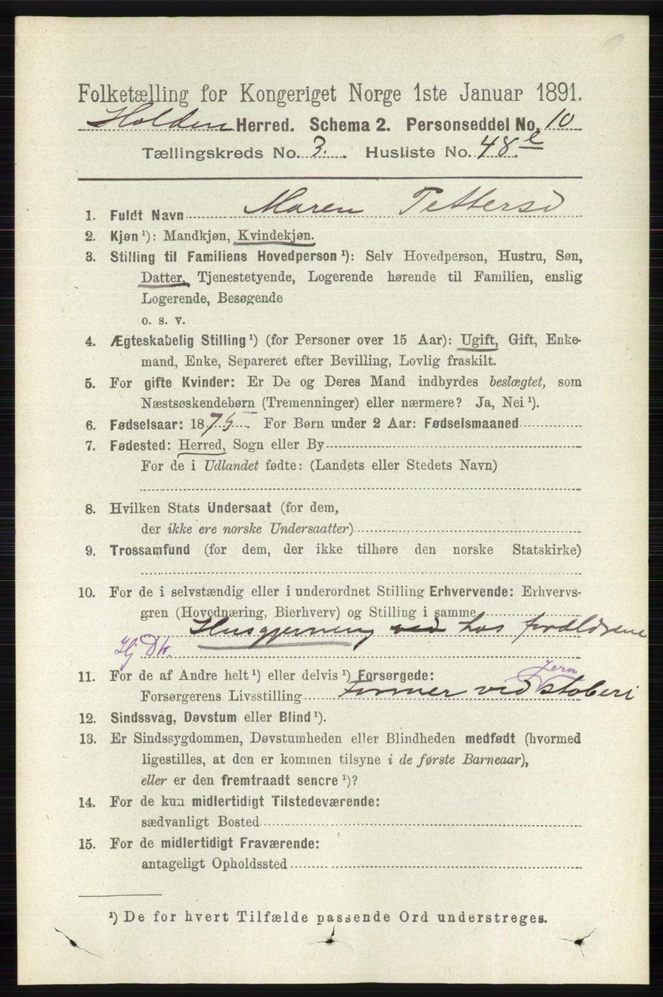 RA, 1891 census for 0819 Holla, 1891, p. 1943