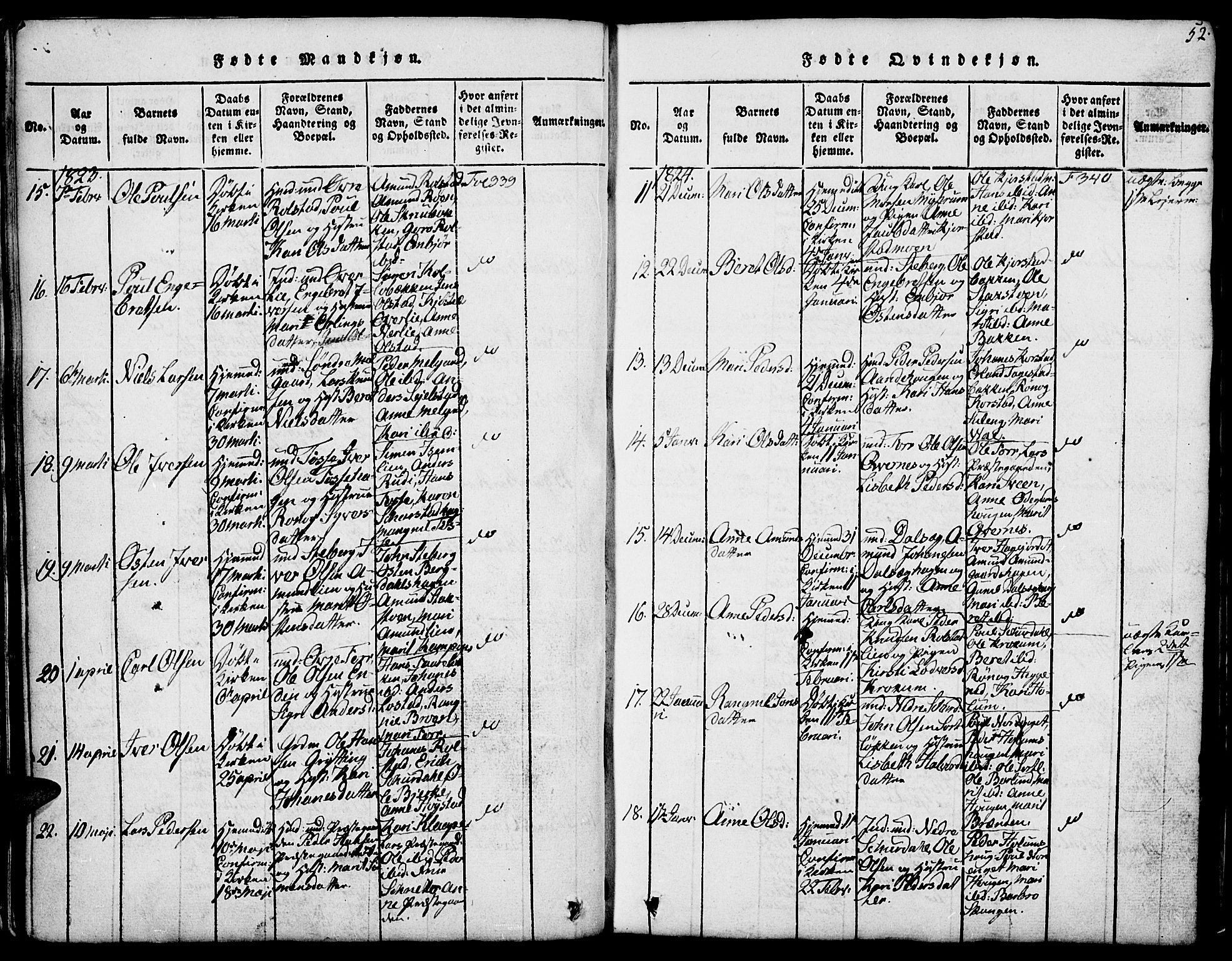 Fron prestekontor, SAH/PREST-078/H/Ha/Hab/L0001: Parish register (copy) no. 1, 1816-1843, p. 52
