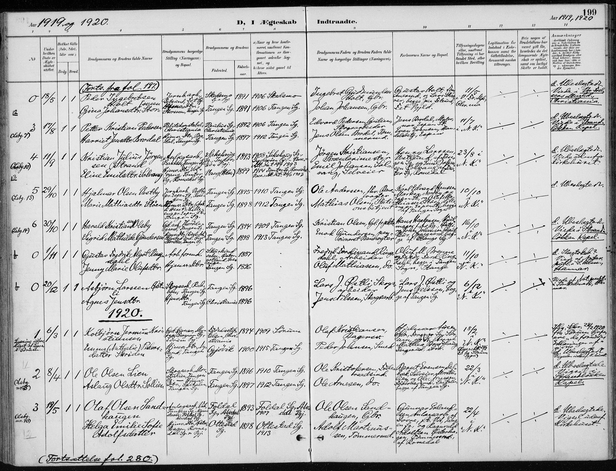 Stange prestekontor, AV/SAH-PREST-002/K/L0023: Parish register (official) no. 23, 1897-1920, p. 199