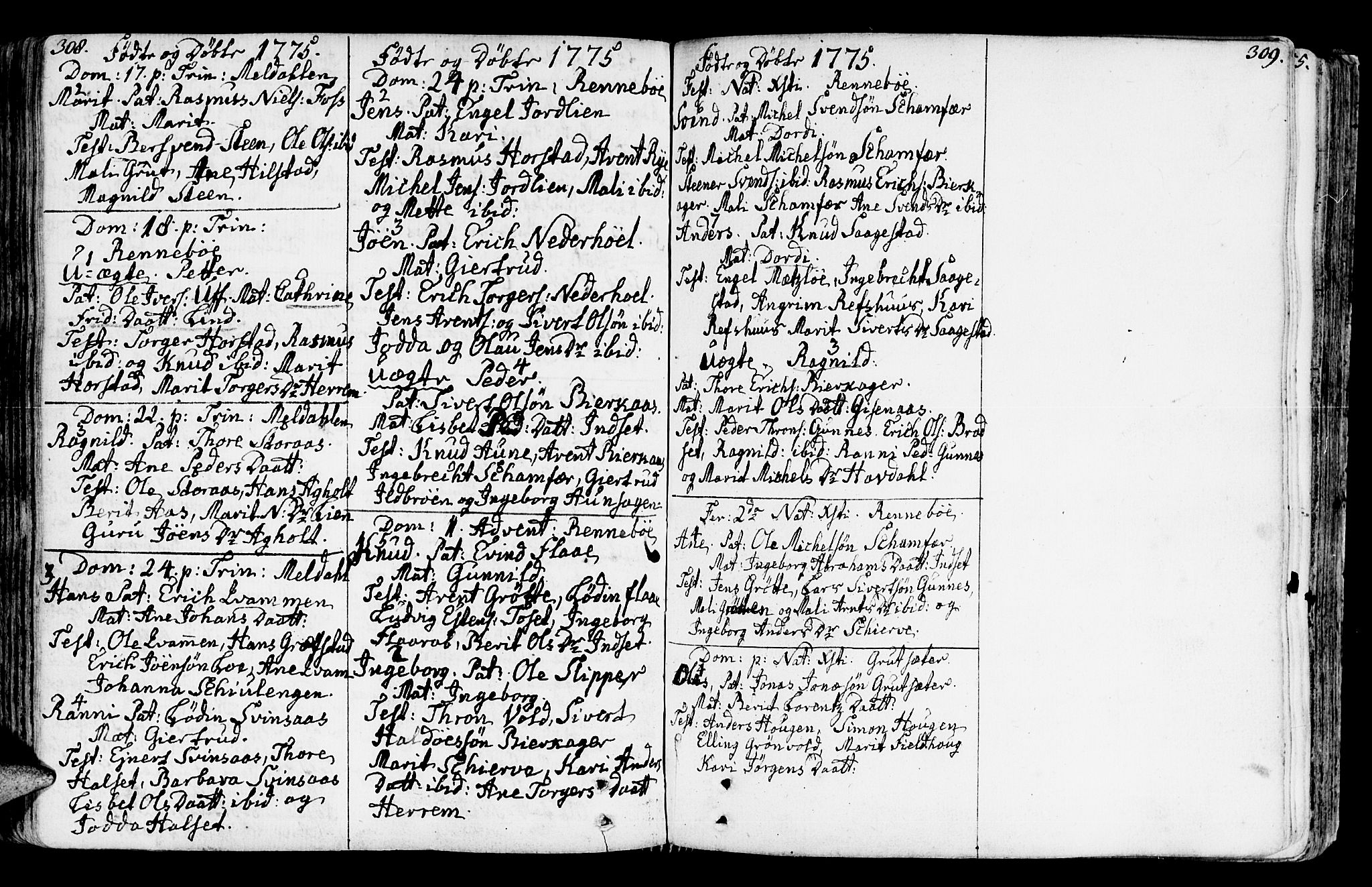 Ministerialprotokoller, klokkerbøker og fødselsregistre - Sør-Trøndelag, SAT/A-1456/672/L0851: Parish register (official) no. 672A04, 1751-1775, p. 308-309