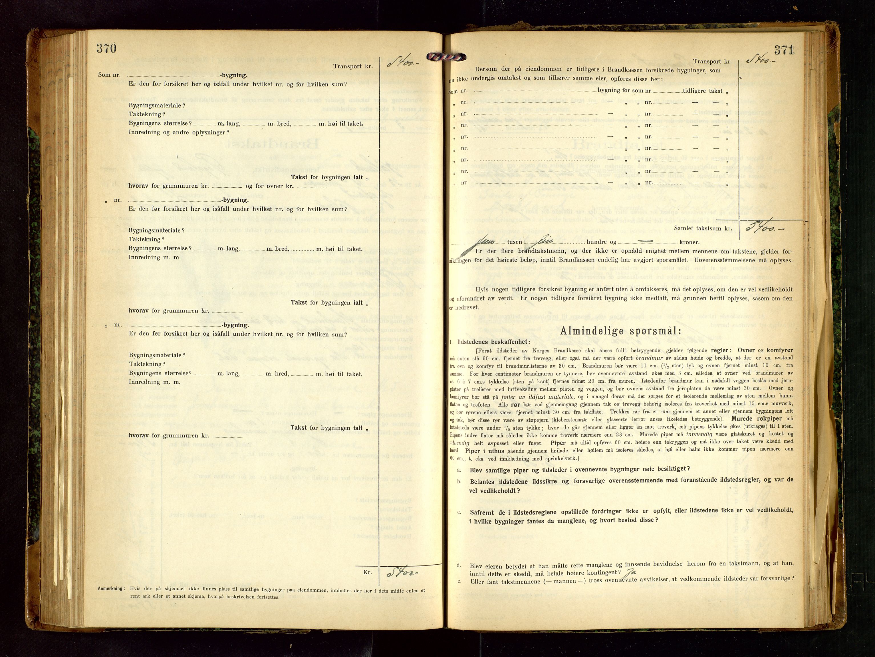 Håland lensmannskontor, SAST/A-100100/Gob/L0007: Branntakstprotokoll - skjematakst. Register i boken., 1920-1925, p. 370-371