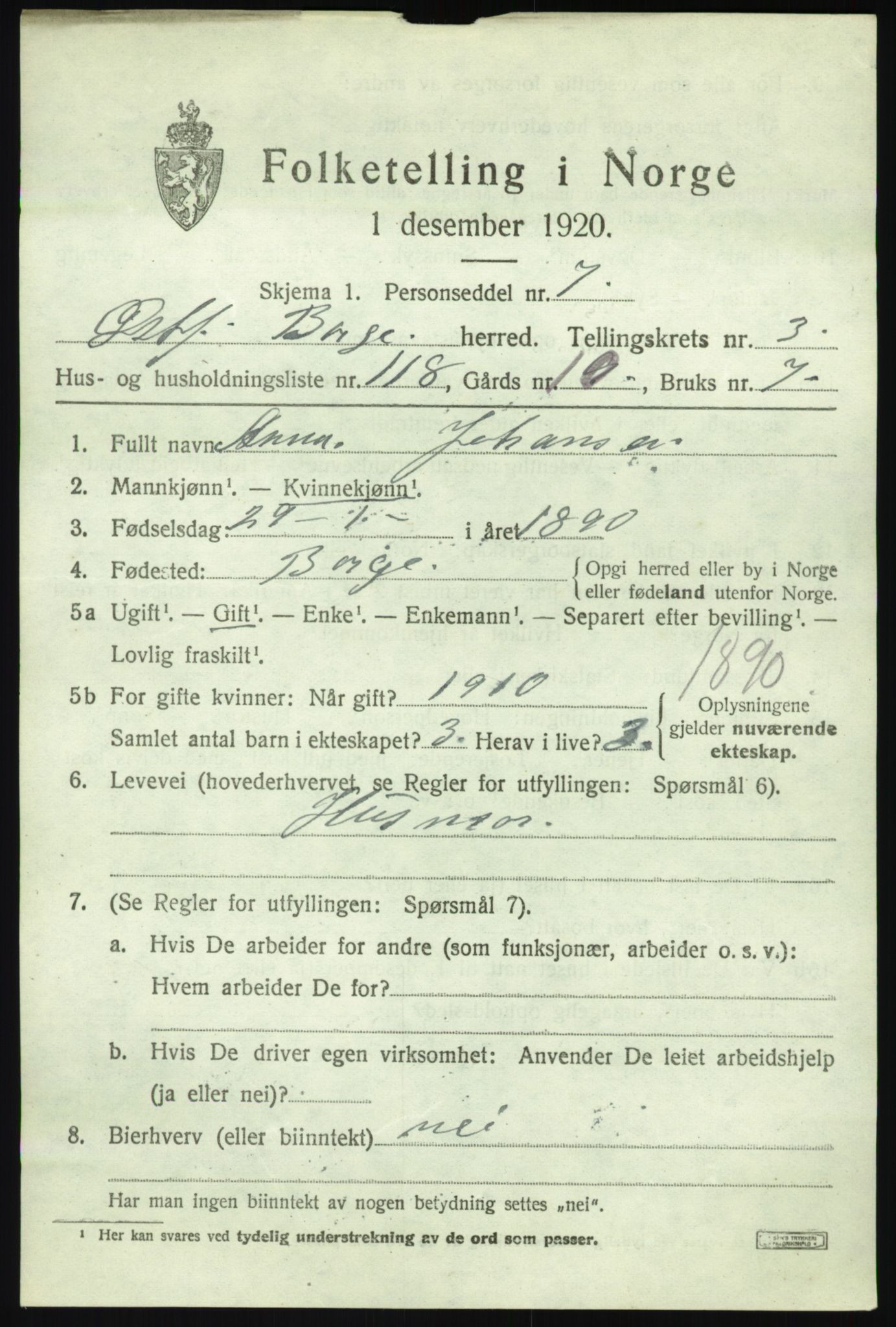 SAO, 1920 census for Borge, 1920, p. 5417