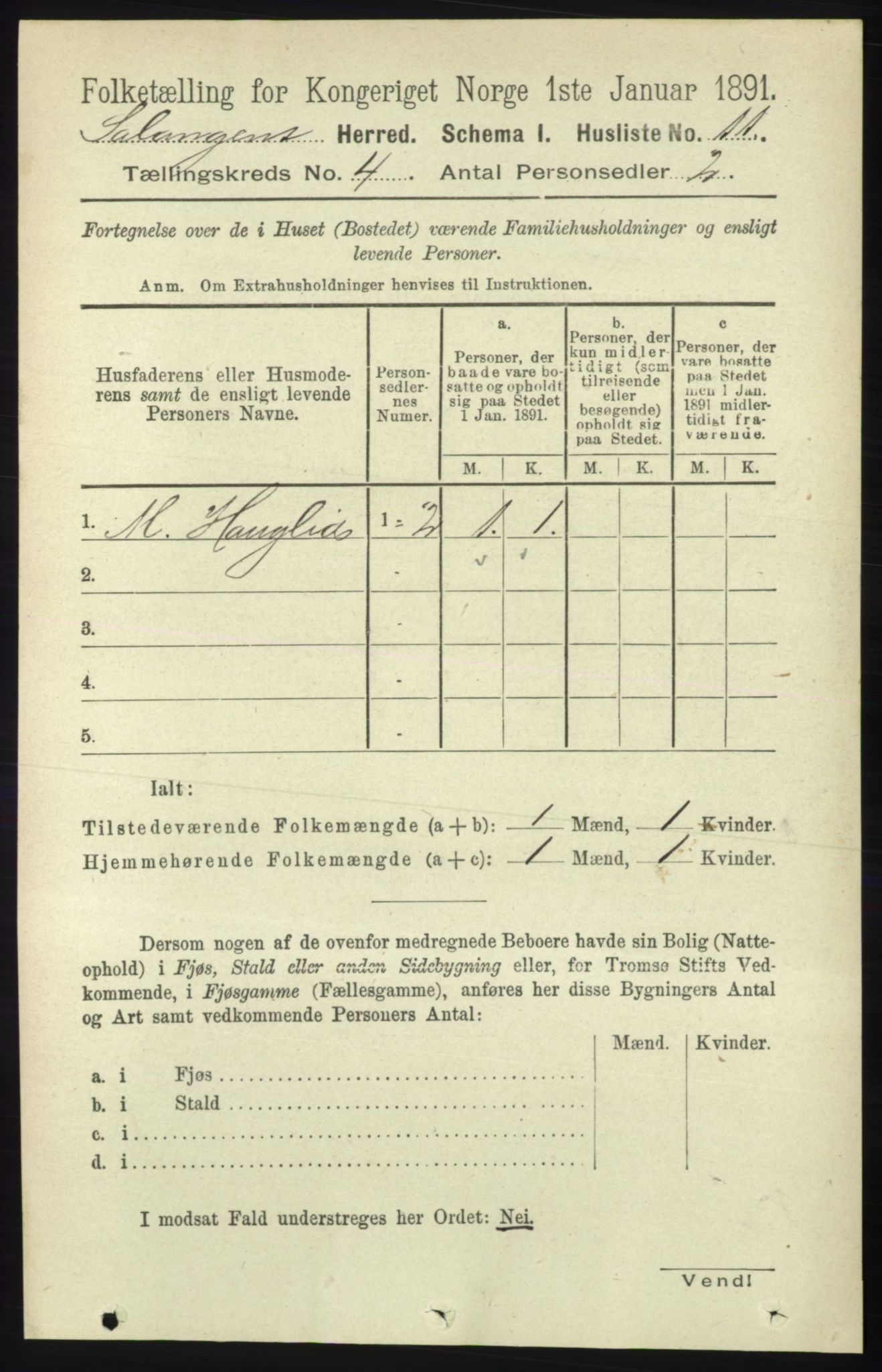 RA, 1891 census for 1921 Salangen, 1891, p. 1748