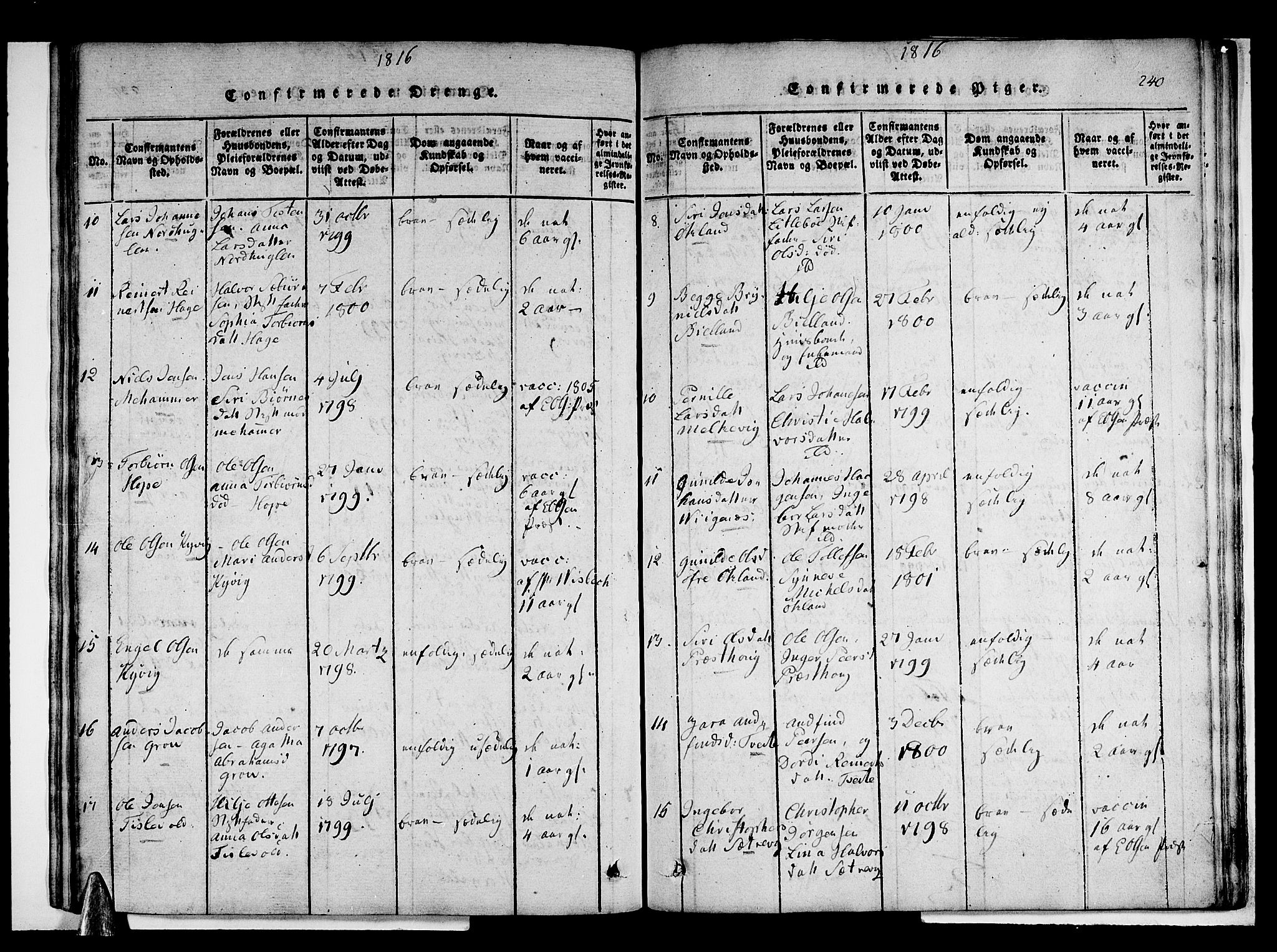 Stord sokneprestembete, AV/SAB-A-78201/H/Haa: Parish register (official) no. A 5, 1816-1825, p. 240