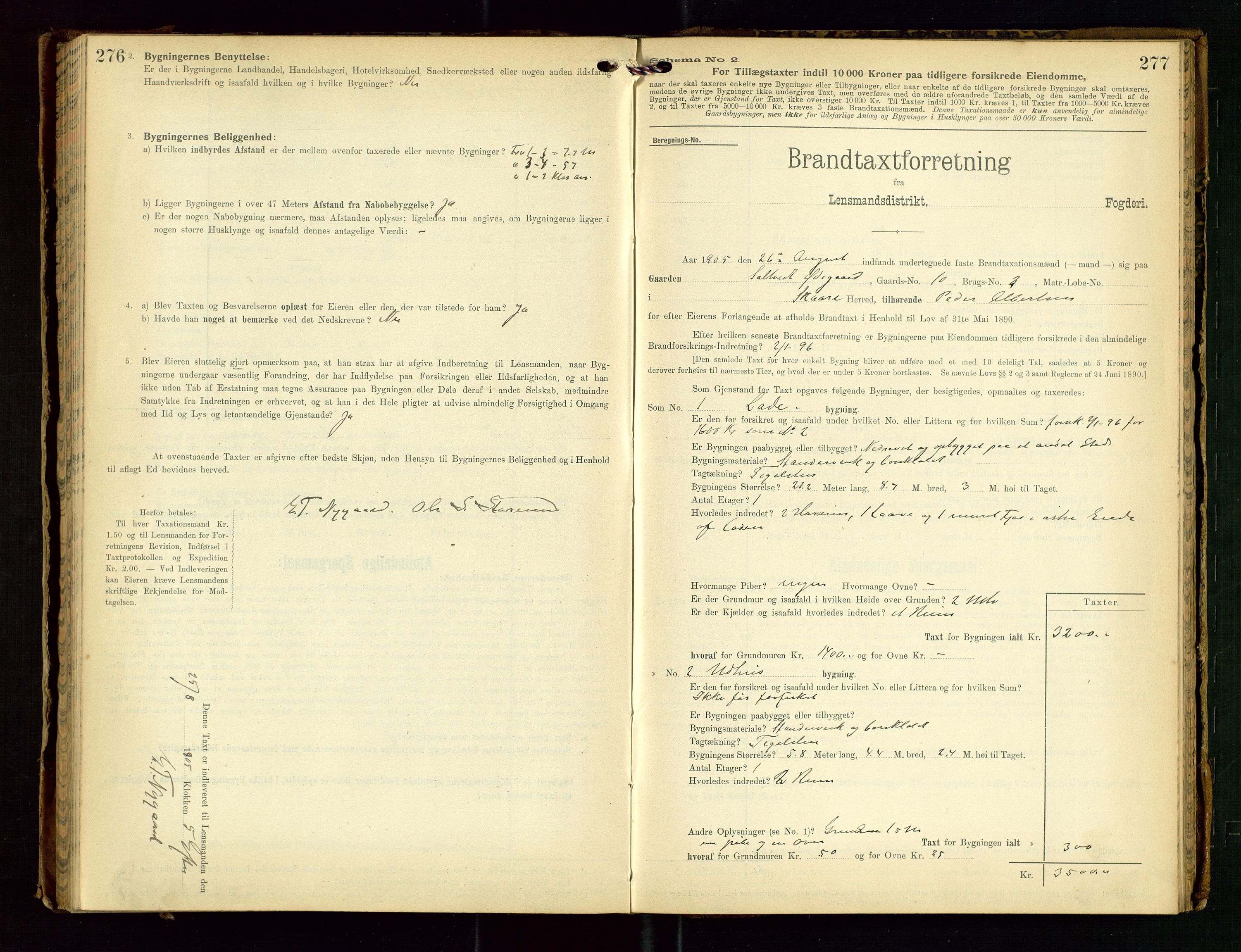 Torvestad lensmannskontor, SAST/A-100307/1/Gob/L0003: "Brandtaxationsprotokol for Torvestad Lensmannsdistrikt", 1905-1909, p. 276-277