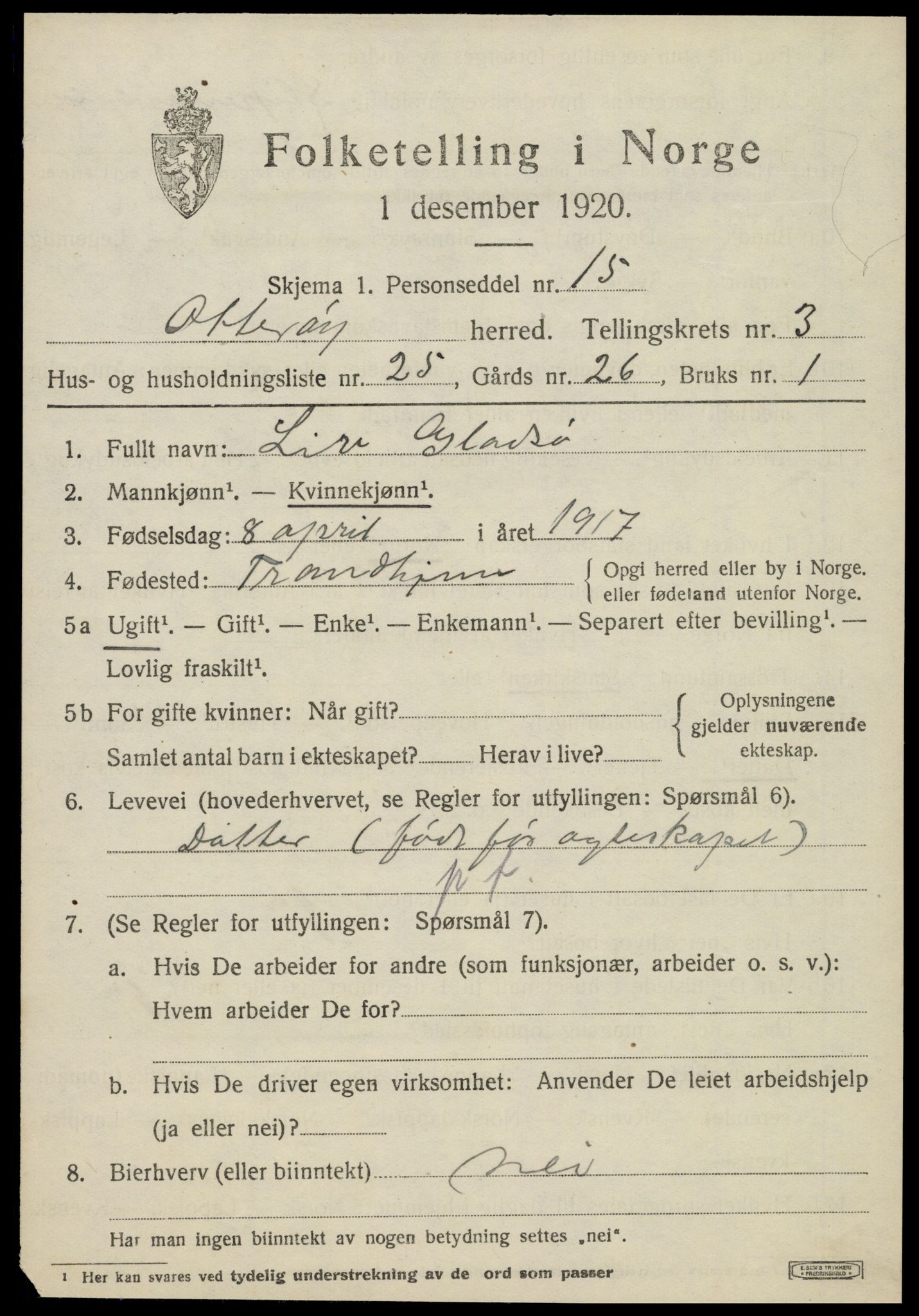 SAT, 1920 census for Otterøy, 1920, p. 1753